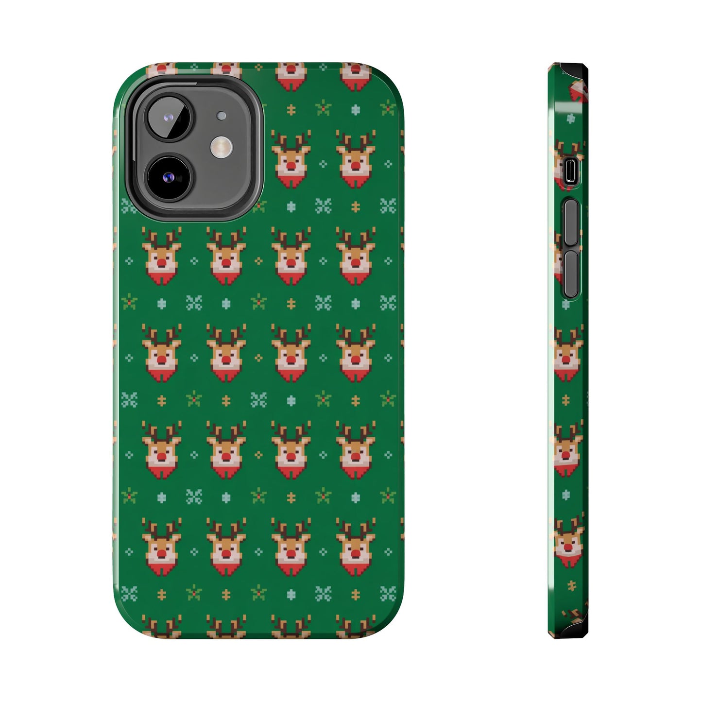 Pixel Art Christmas Rudolf Pattern Phone Case Green