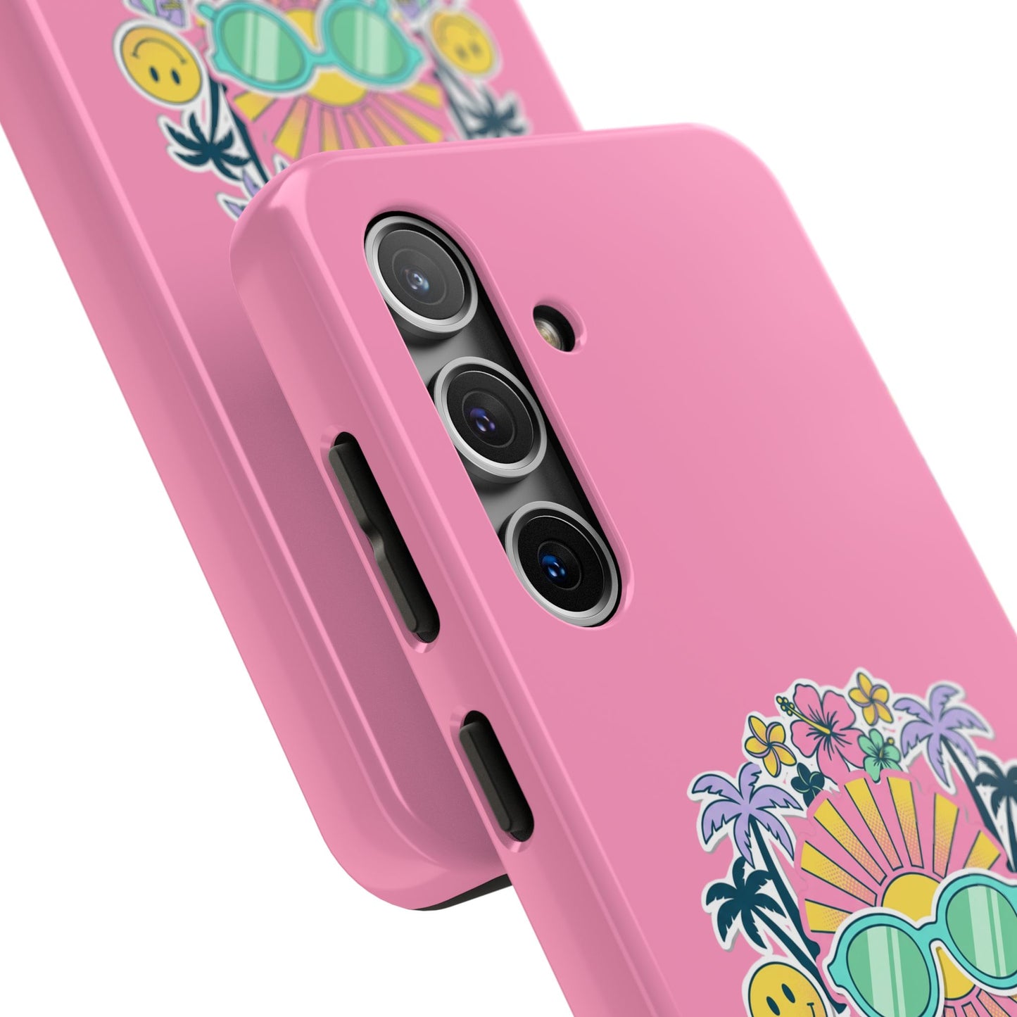 Retro Summer Phone Case — Y2K Palm Trees, Roller Skates & Smiley Collage