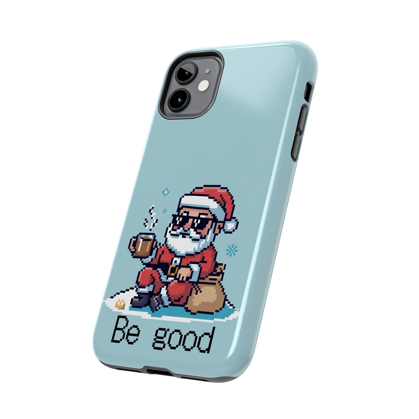Pixel Art Santa Claus iPhone Case - Festive Tough Case with 'Be Good' Design