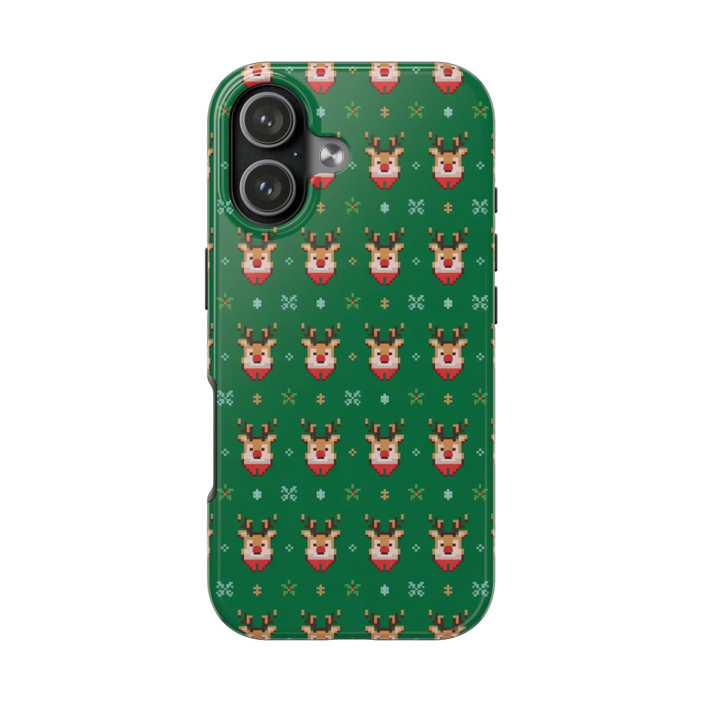 Pixel Art Christmas Rudolf Pattern Phone Case Green
