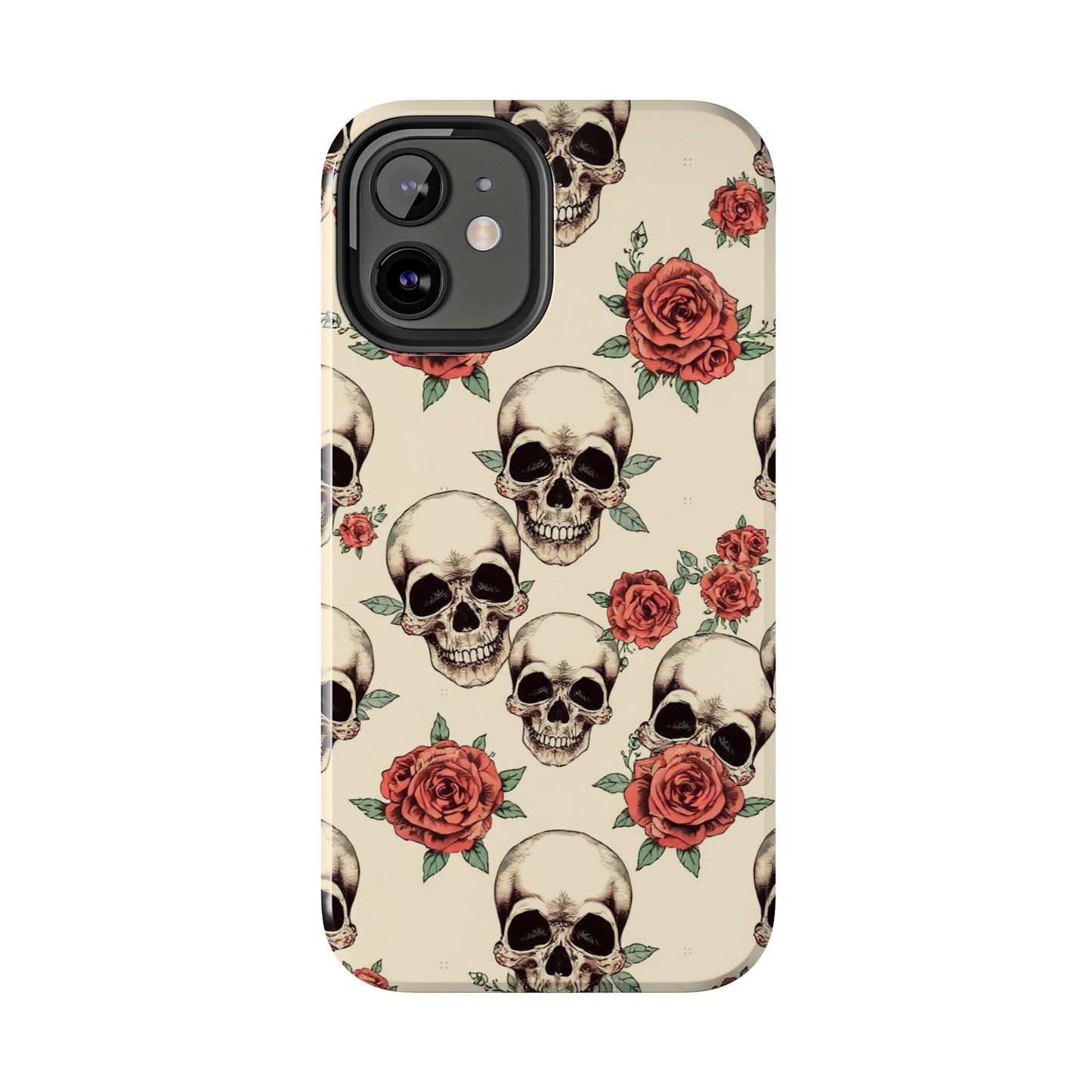 Tough Phone Case with Skull and Rose Design - Edgy Floral iPhone Protection