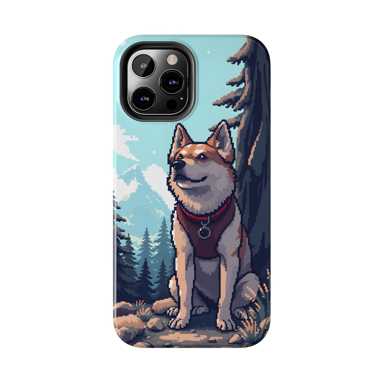 Retro Dog Adventure Tough Phone Case - Pixel Art Shiba Inu Design - for iPhone