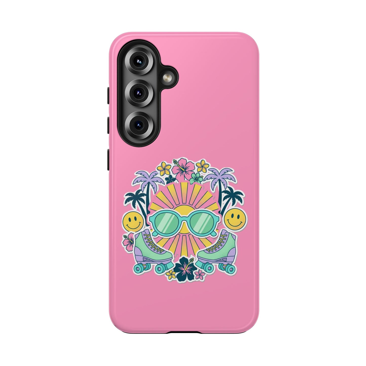 Retro Summer Phone Case — Y2K Palm Trees, Roller Skates & Smiley Collage