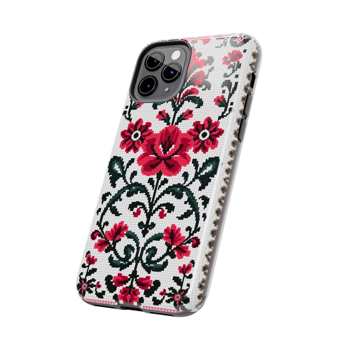 Traditional Floral Knit Tough Phone Cases - Durable Protection with Vintage Style - for iPhone