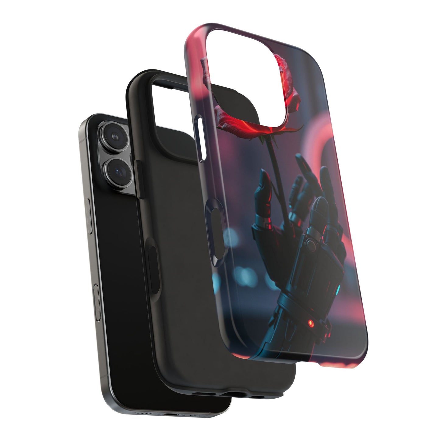 Futuristic Tough Phone Case with Robotic Rose Design | Durable Protection