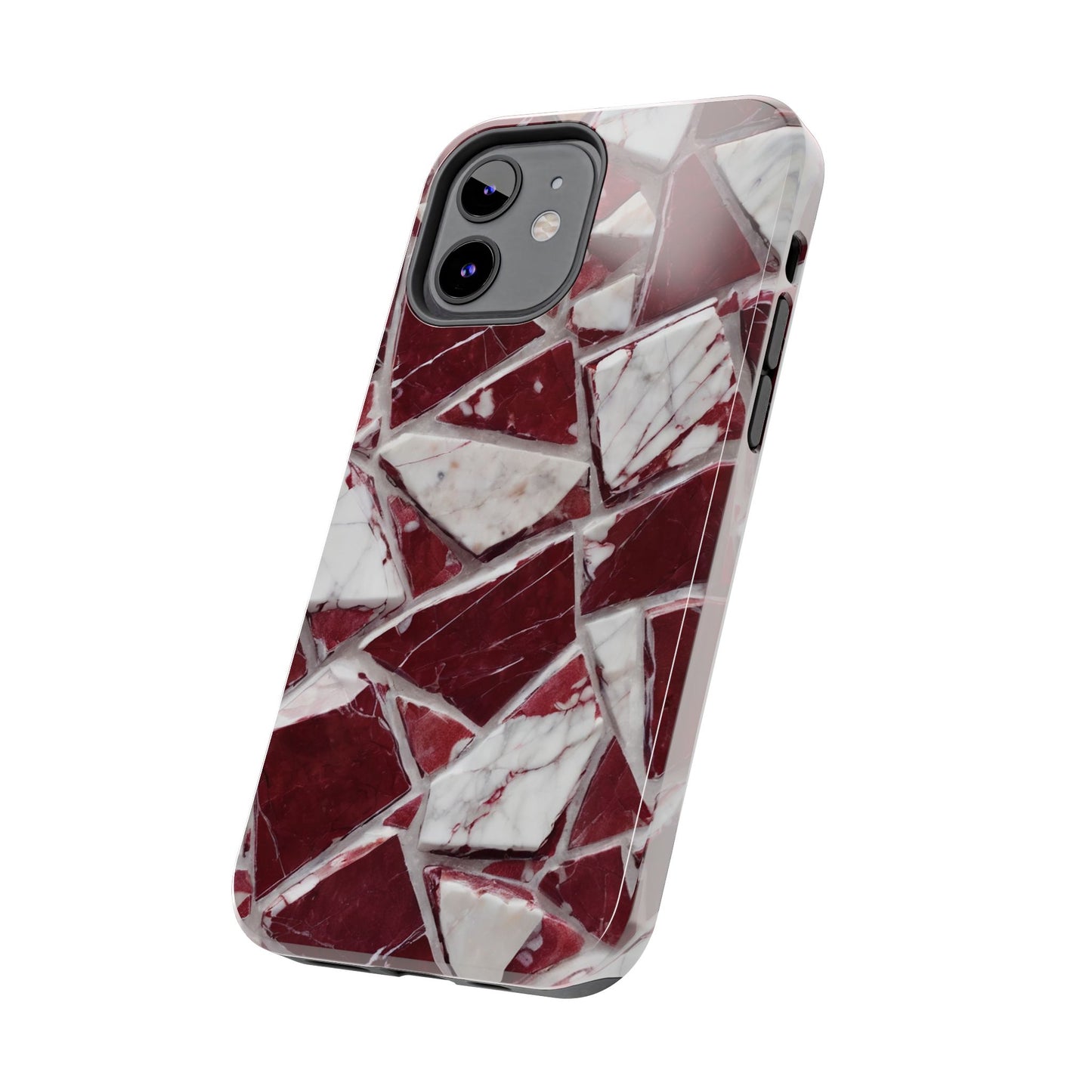 Elegant Red Pieces Marble Pattern Tough Phone Case - Stylish Protection for iPhone