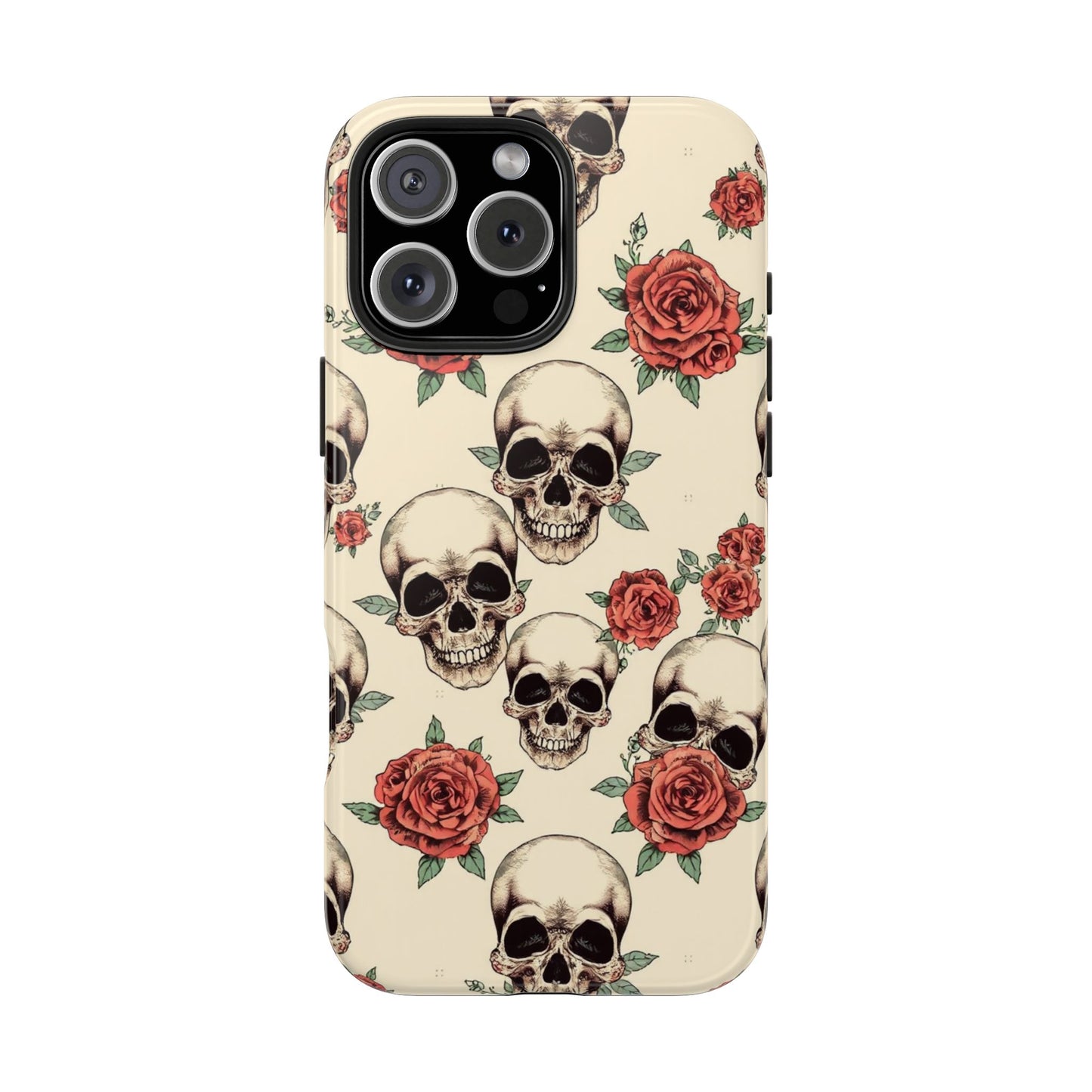 Tough Phone Case with Skull and Rose Design - Edgy Floral iPhone Protection