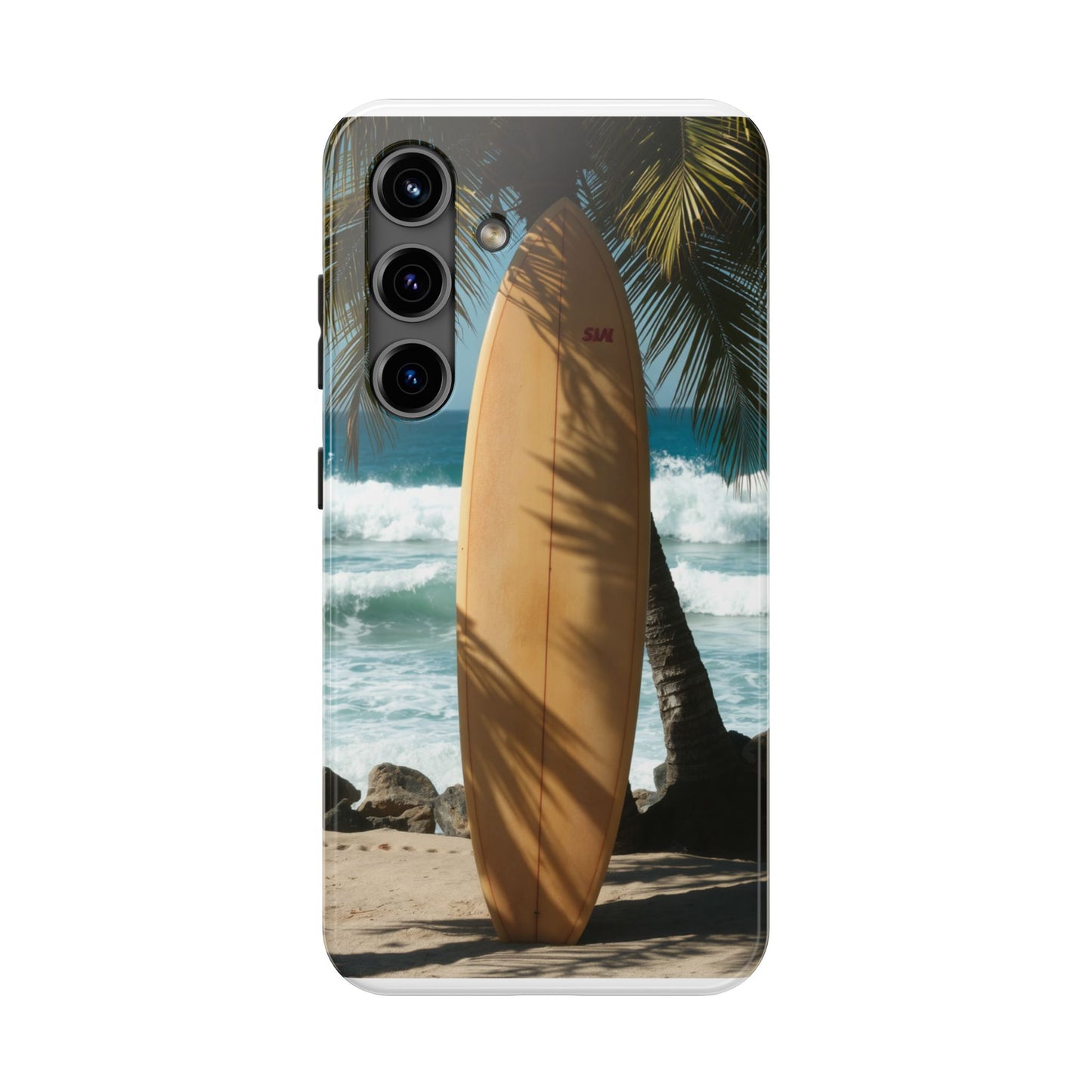 Tough Surfing Phone Case - Beach Vibes with Palm Trees & Surfboard
