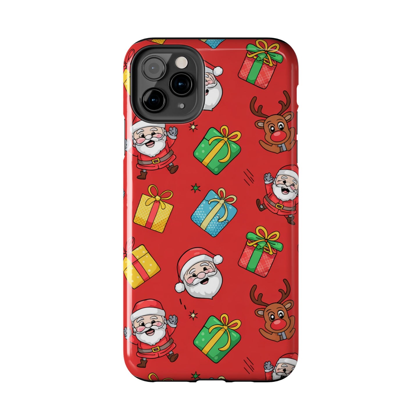 Festive Santa and Reindeer Tough Phone Case - Christmas Holiday Design