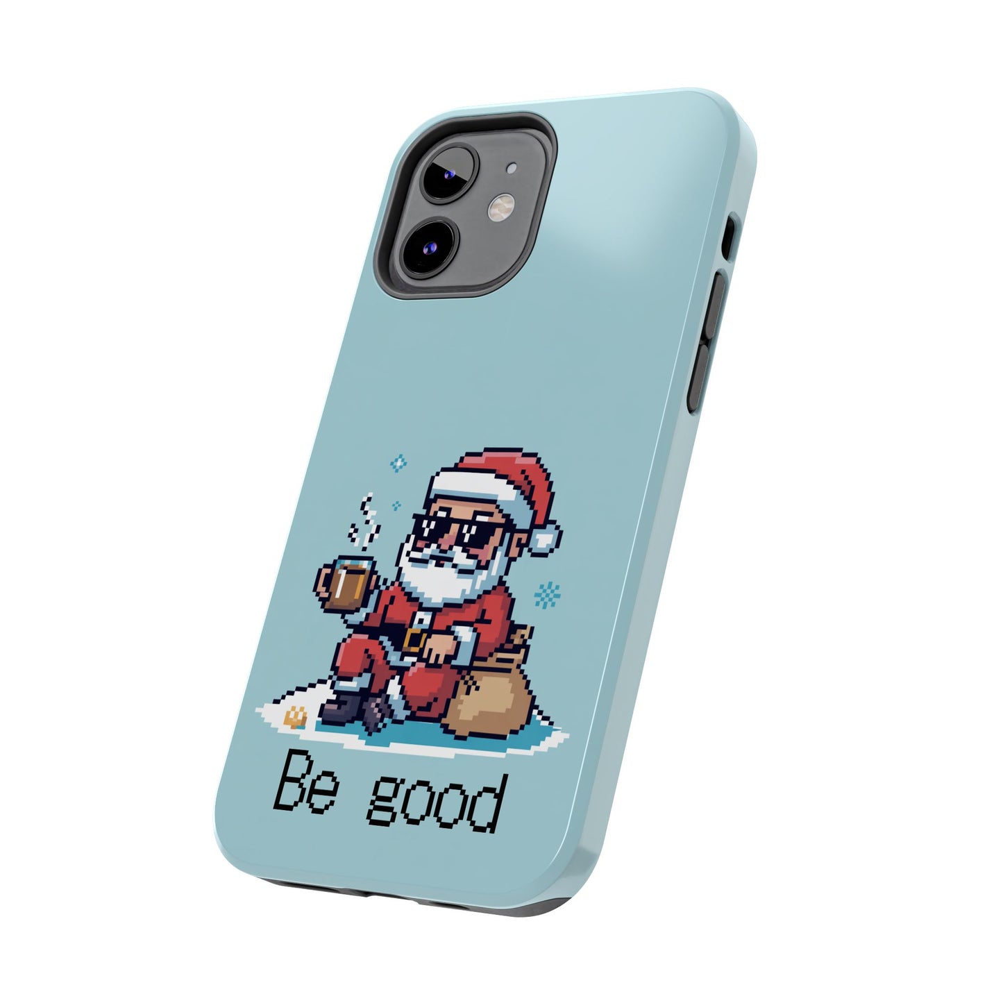 Pixel Art Santa Claus iPhone Case - Festive Tough Case with 'Be Good' Design