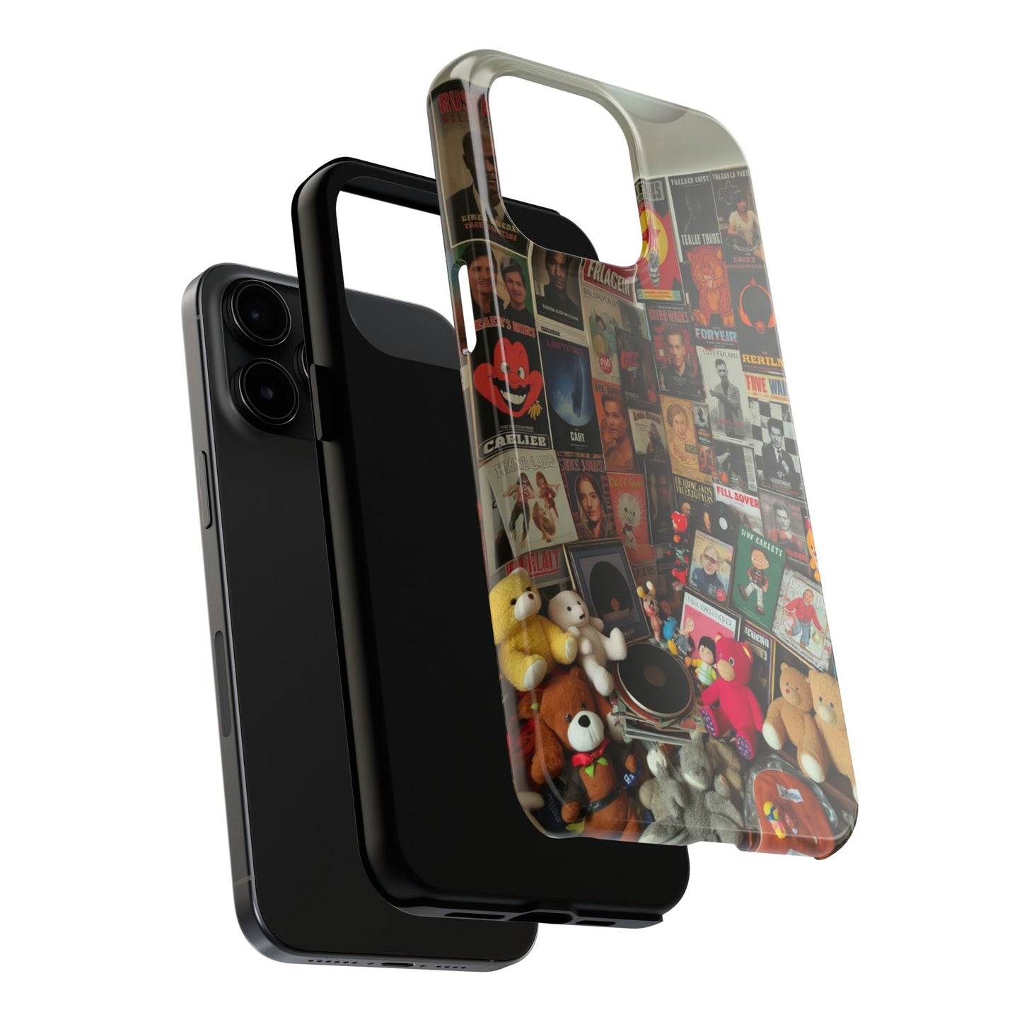 Retro Vibe Tough Phone Case - Vintage Movie Posters & Plush Toys Design