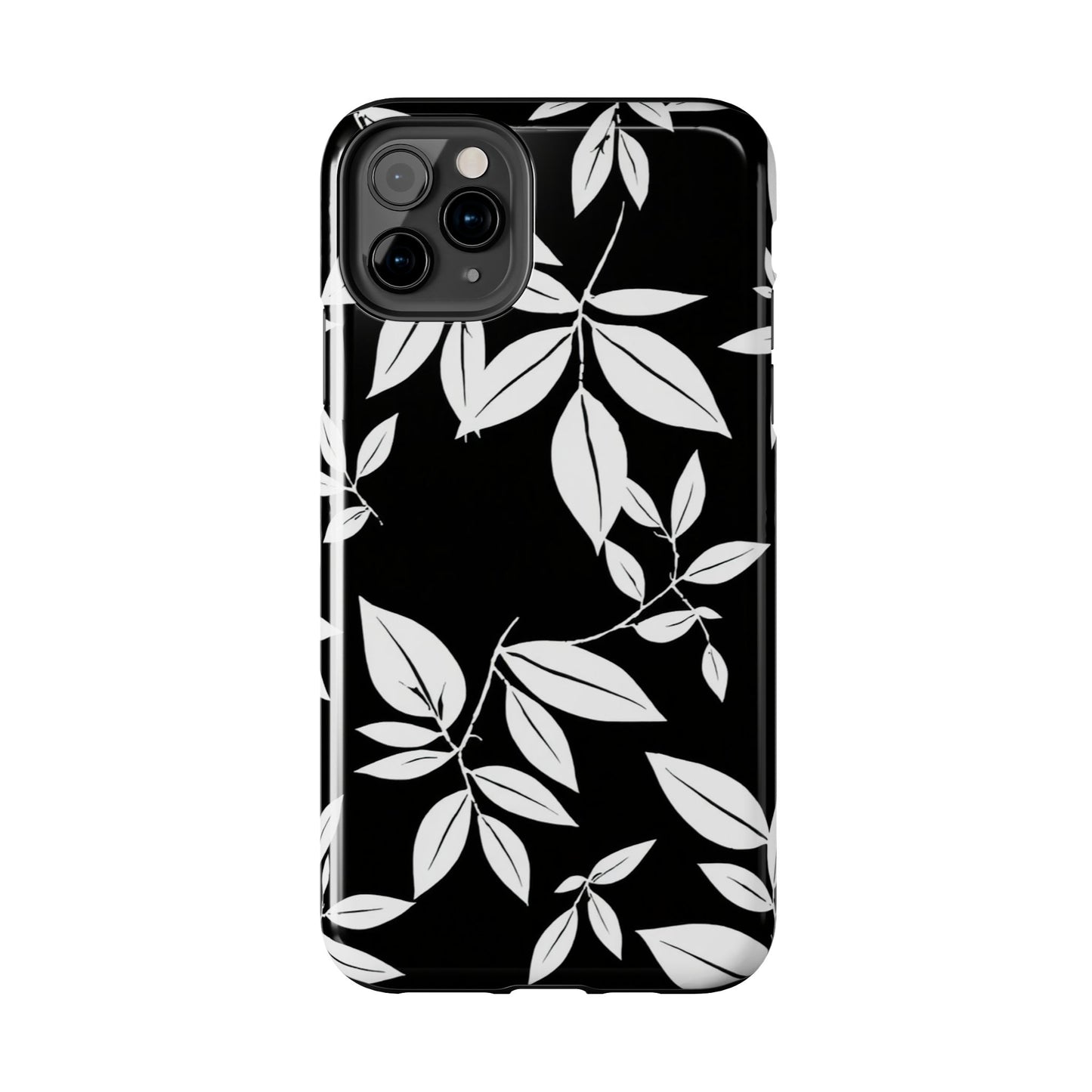 Chic Floral Tough Phone Case - Elegant Black & White Design for Stylish Protection