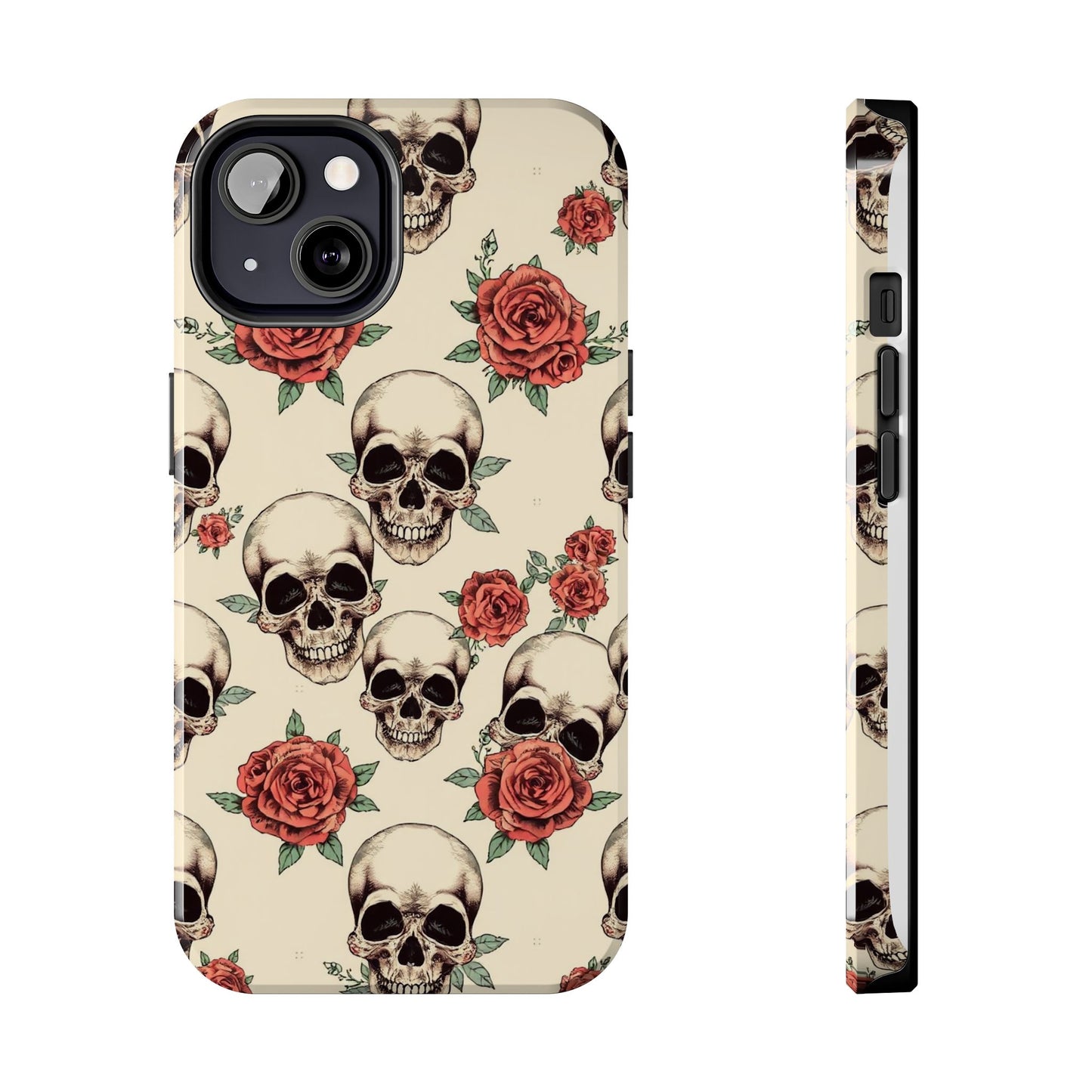 Tough Phone Case with Skull and Rose Design - Edgy Floral iPhone Protection