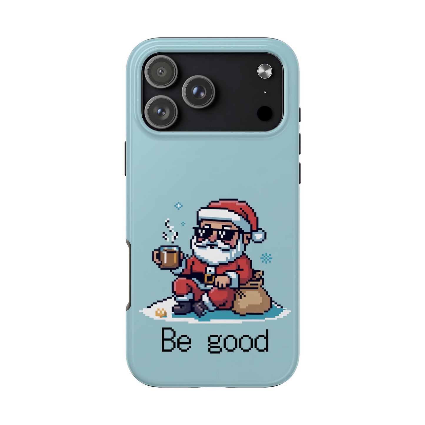 Pixel Art Santa Claus iPhone Case - Festive Tough Case with 'Be Good' Design