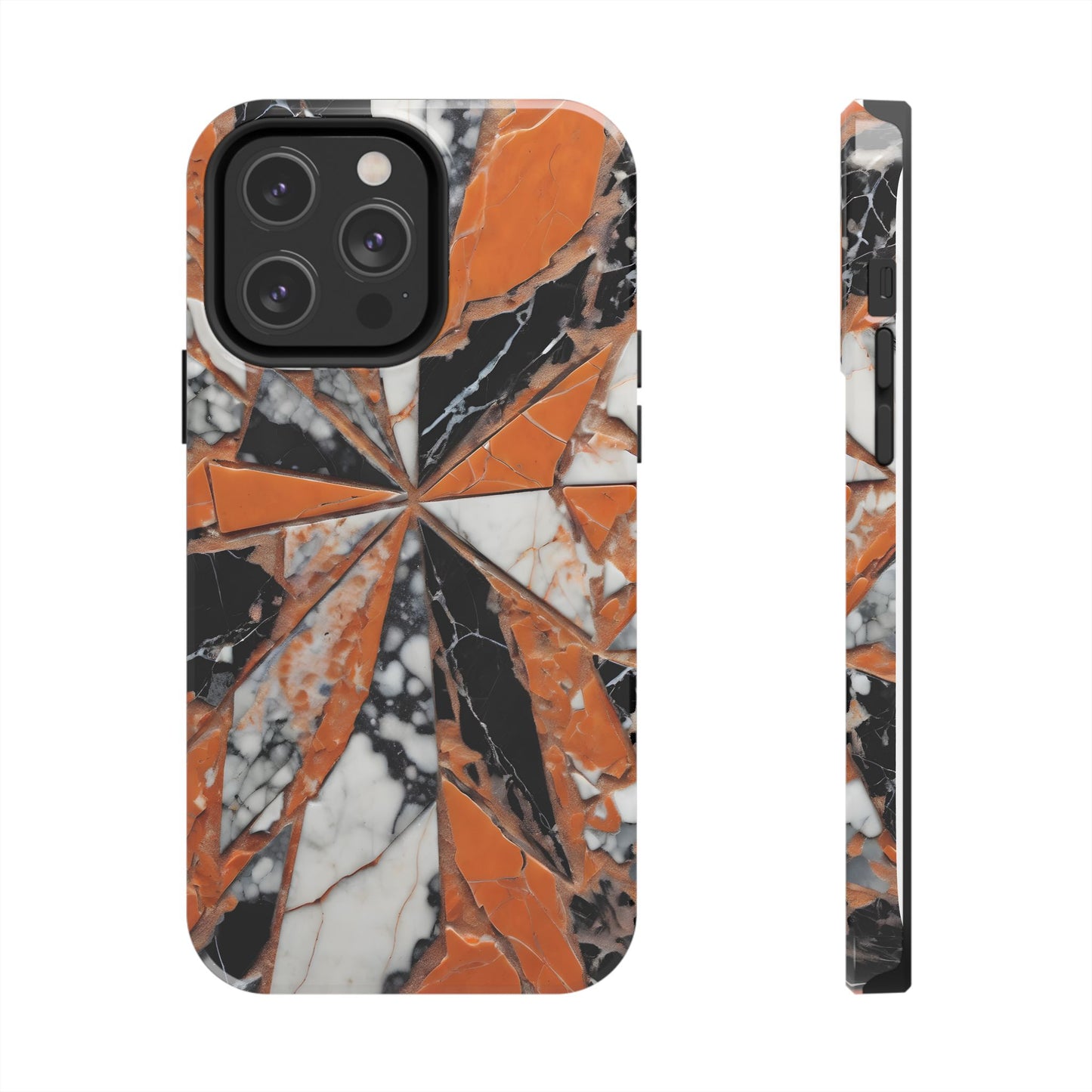 Shattered Pieces Marble Black and Orange Tough Phone Case - for iPhone