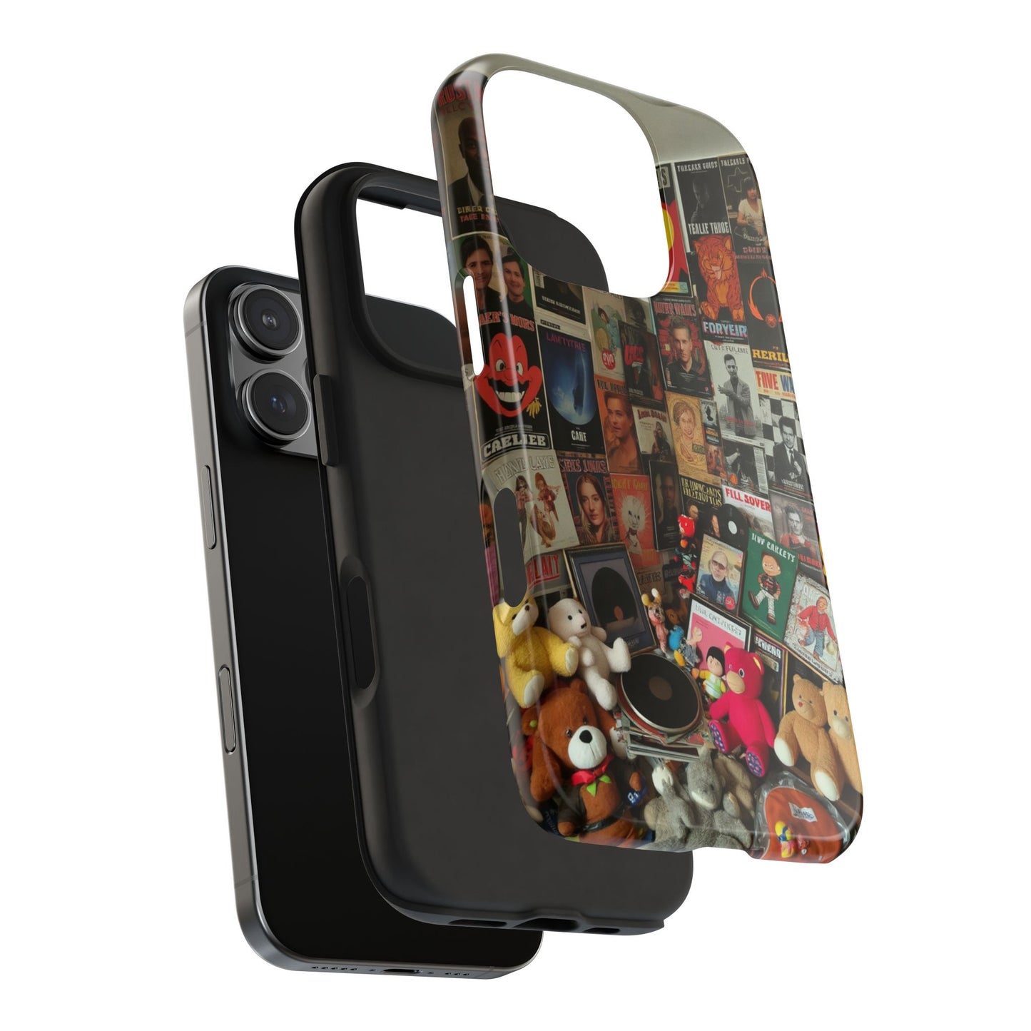 Retro Vibe Tough Phone Case - Vintage Movie Posters & Plush Toys Design