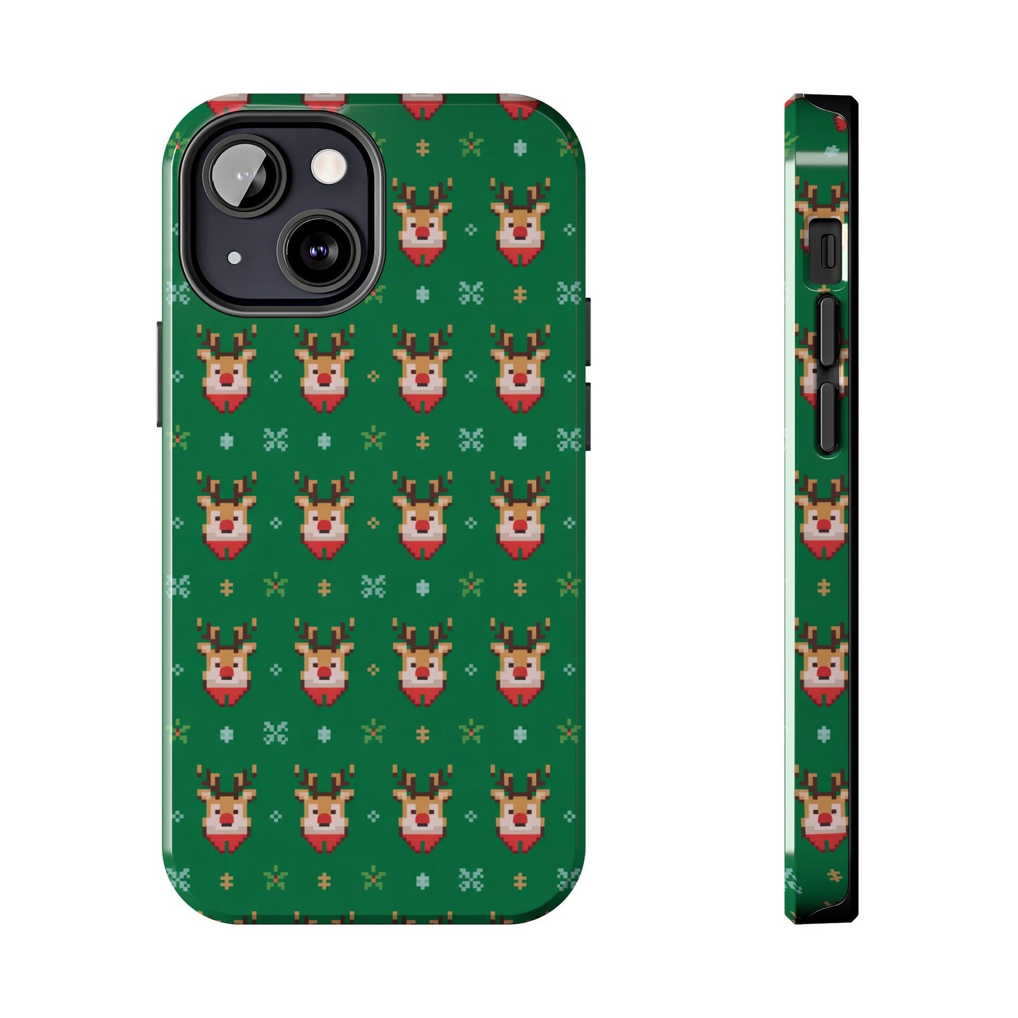 Pixel Art Christmas Rudolf Pattern Phone Case Green