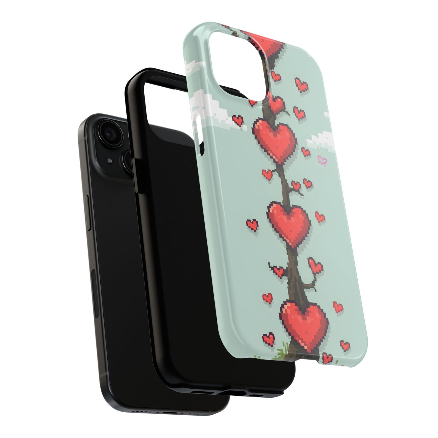 Pixelated Love Hearts Tree | Tough Phone Case - Cute Design - for iPhone