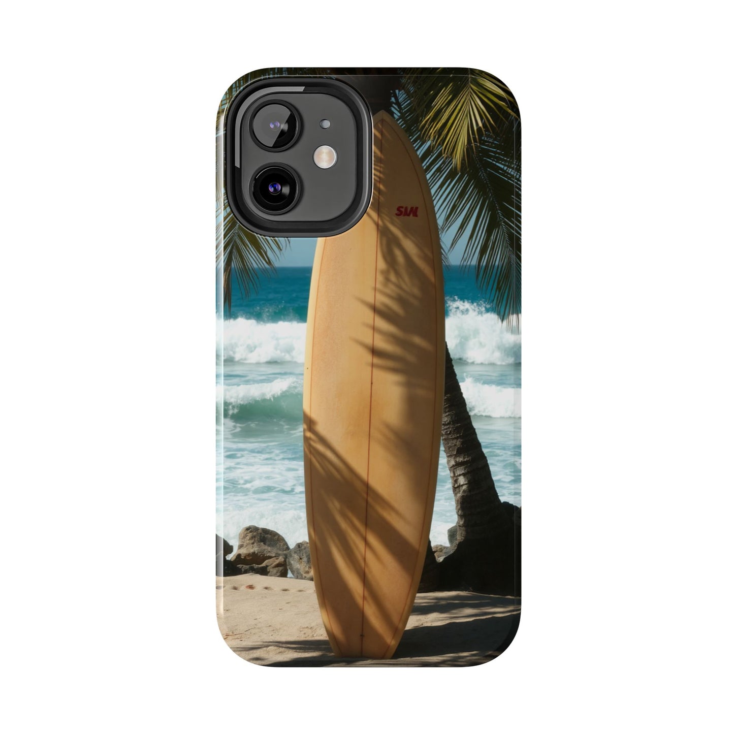 Tough Surfing Phone Case - Beach Vibes with Palm Trees & Surfboard