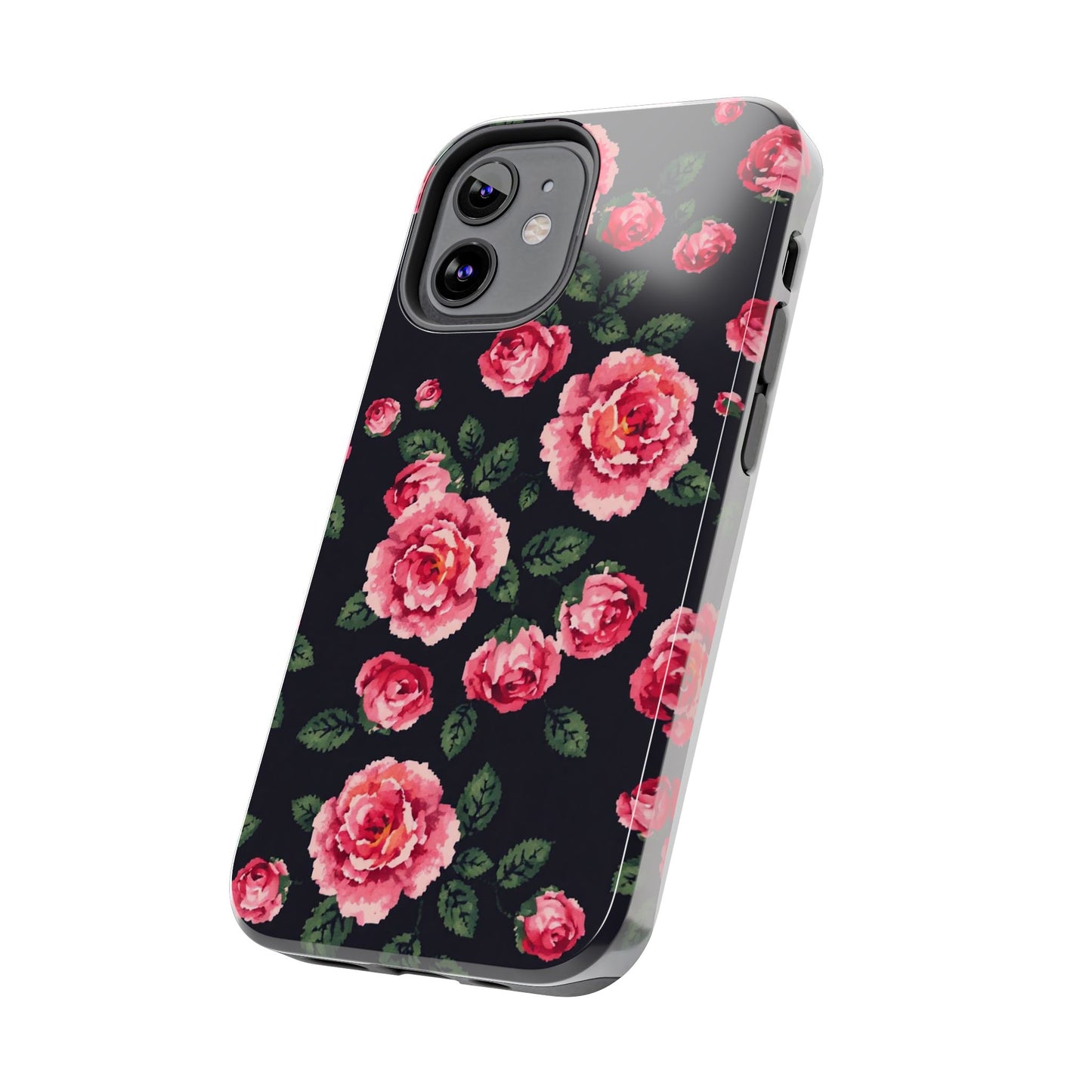 Pixelated Floral Tough Phone Case - Elegant Rose Design for Protection & Style - for iPhone