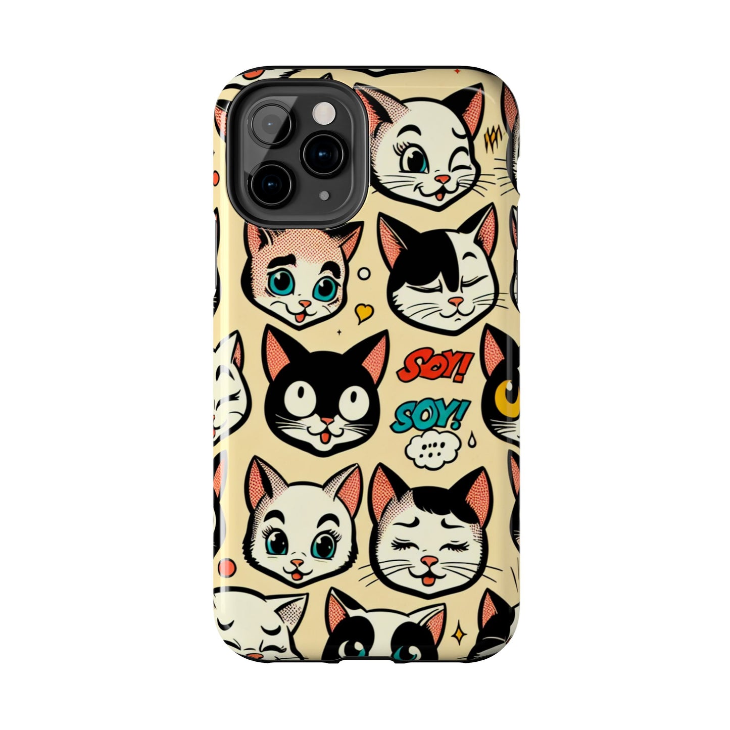 Playful Cat-Themed Tough Phone Case - Pet Pattern - for iPhone