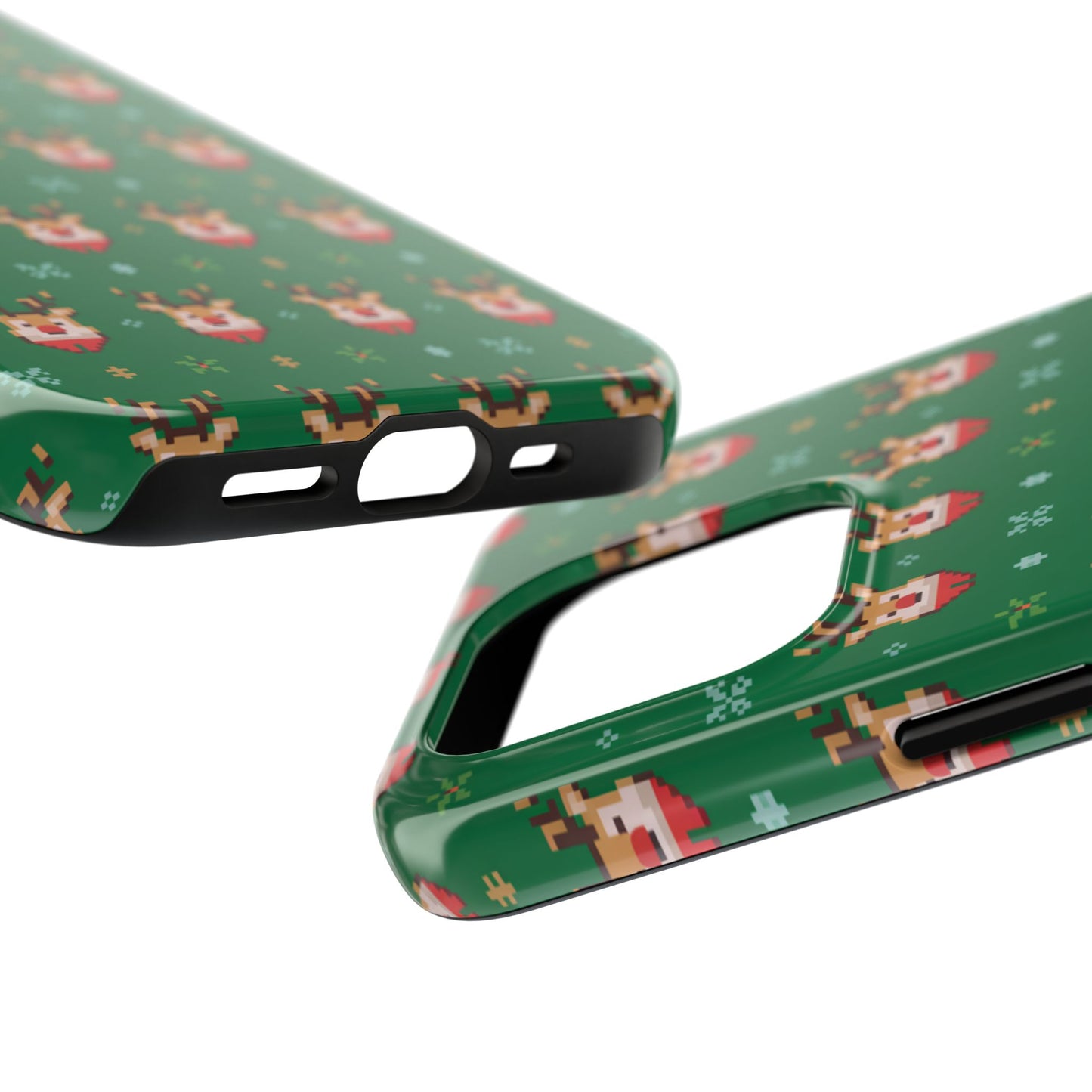 Pixel Art Christmas Rudolf Pattern Phone Case Green