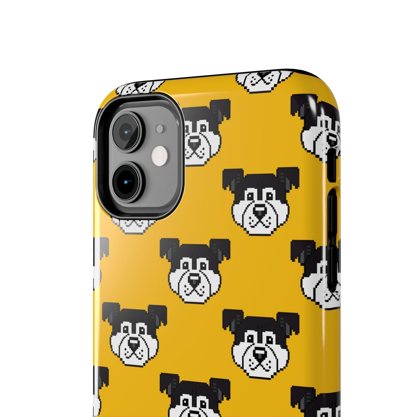 Playful Dog Pattern Tough Phone Case for Pet Lovers - Pixel Art Dog Yellow Background - for iPhone