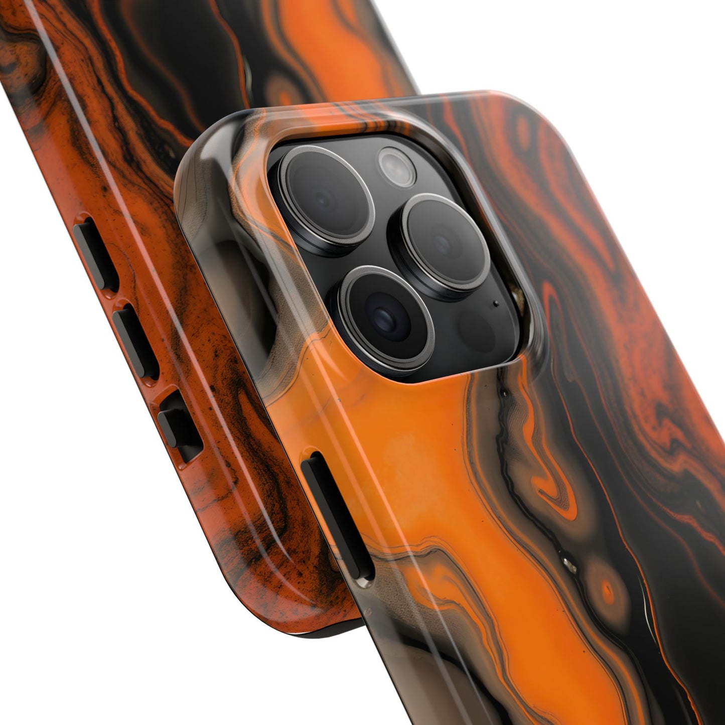 Stylish Tough Phone Case - Bold Black and Orange Metallic Lava Flow Design - for iPhone