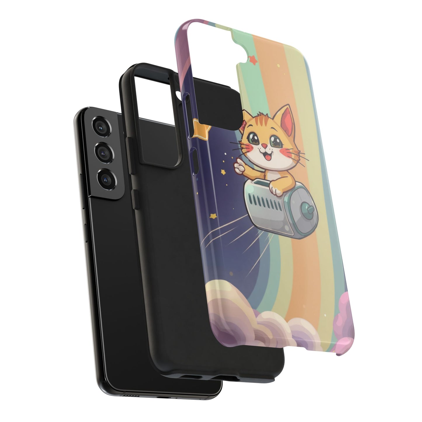 Cute Cat Rocket Phone Case - Vibrant and Playful Tough Case