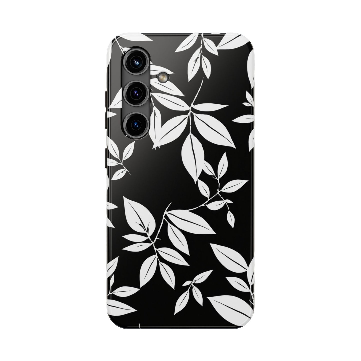 Chic Floral Tough Phone Case - Elegant Black & White Design for Stylish Protection