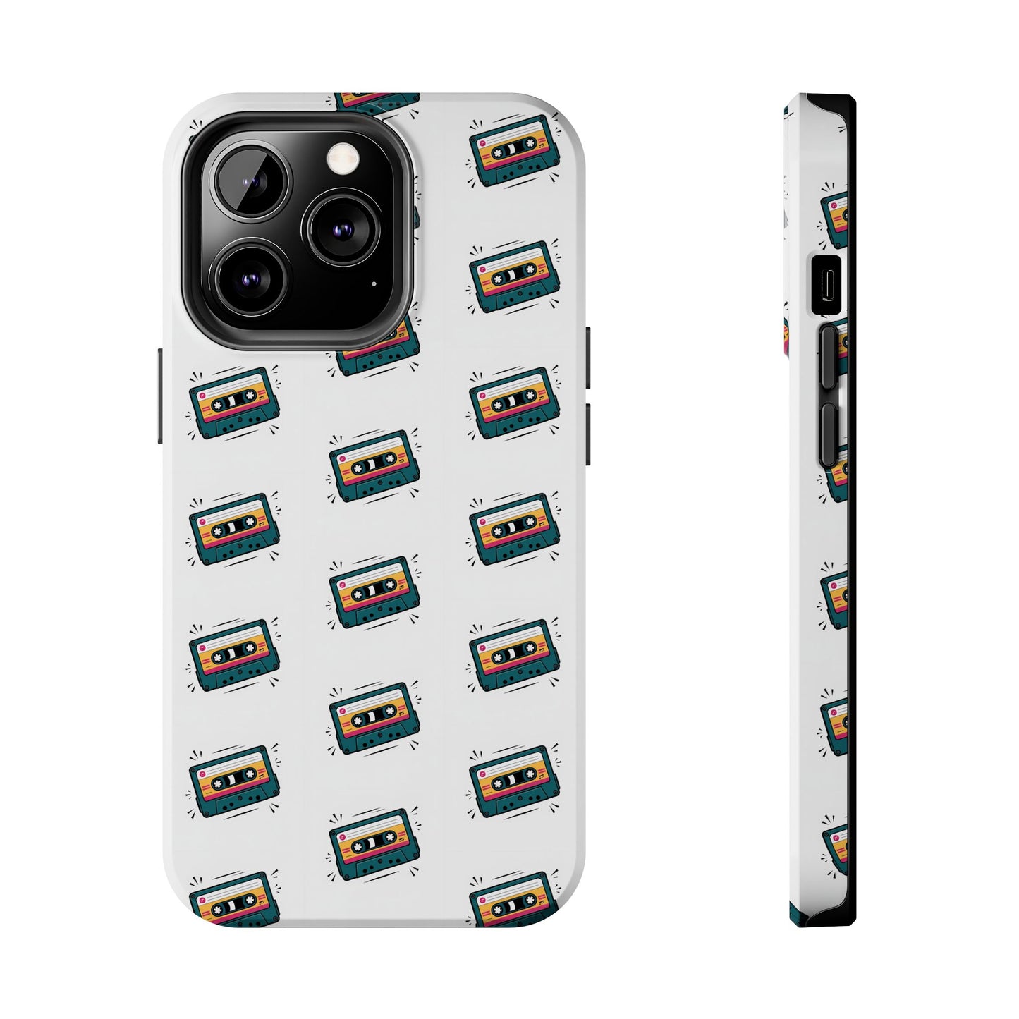 Retro Cassette Tape Phone Case Pattern - White