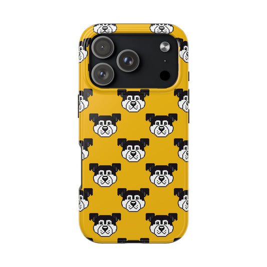 Playful Dog Pattern Tough Phone Case for Pet Lovers - Pixel Art Dog Yellow Background - for iPhone