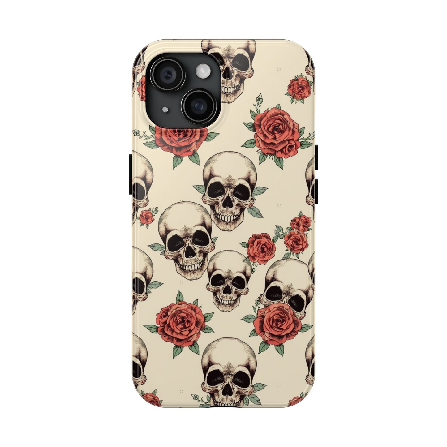 Tough Phone Case with Skull and Rose Design - Edgy Floral iPhone Protection