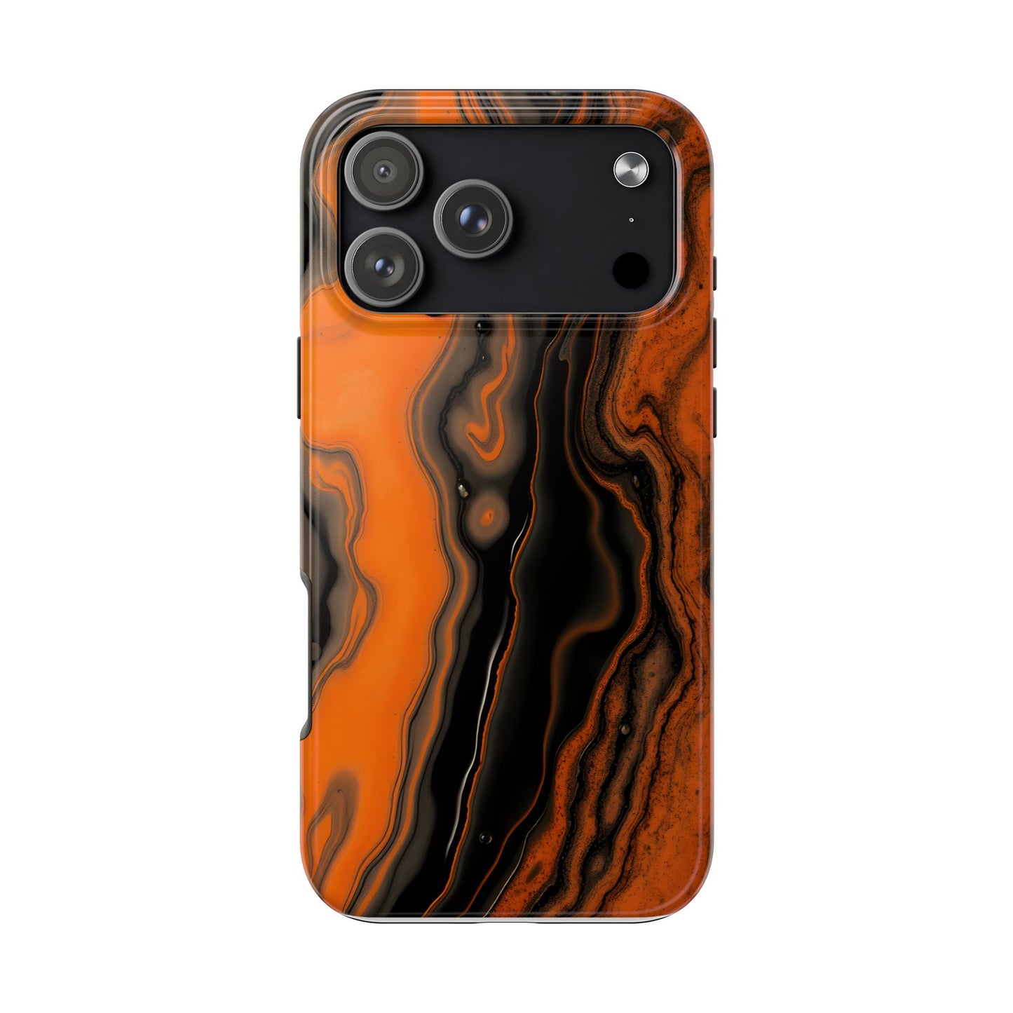 Stylish Tough Phone Case - Bold Black and Orange Metallic Lava Flow Design - for iPhone