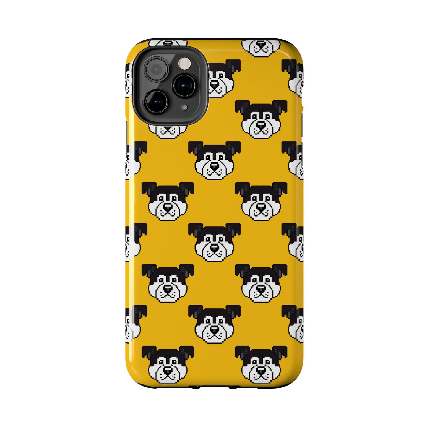 Playful Dog Pattern Tough Phone Case for Pet Lovers - Pixel Art Dog Yellow Background - for iPhone