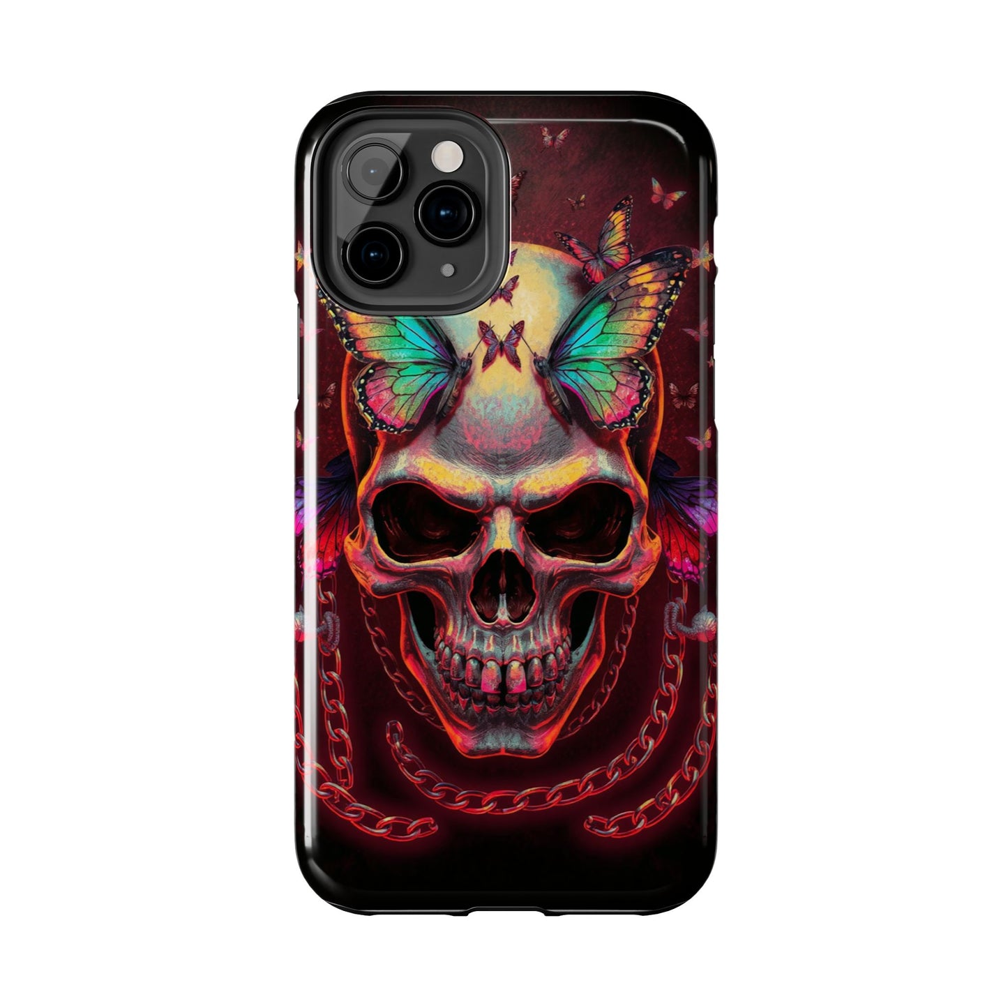 Gothic Skull Phone Case with Butterflies - Durable Tough Phone Case