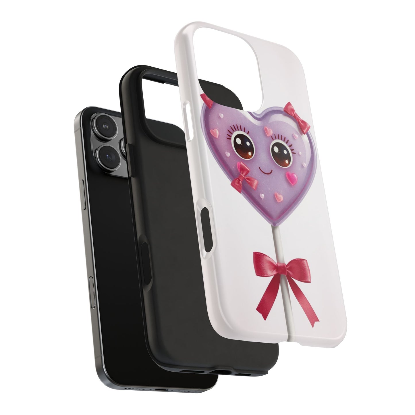 Cute Heart Lollipop Tough Phone Case - Adorable Protection for Candy Lovers