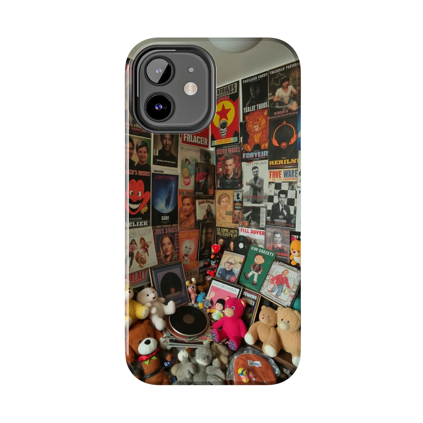 Retro Vibe Tough Phone Case - Vintage Movie Posters & Plush Toys Design