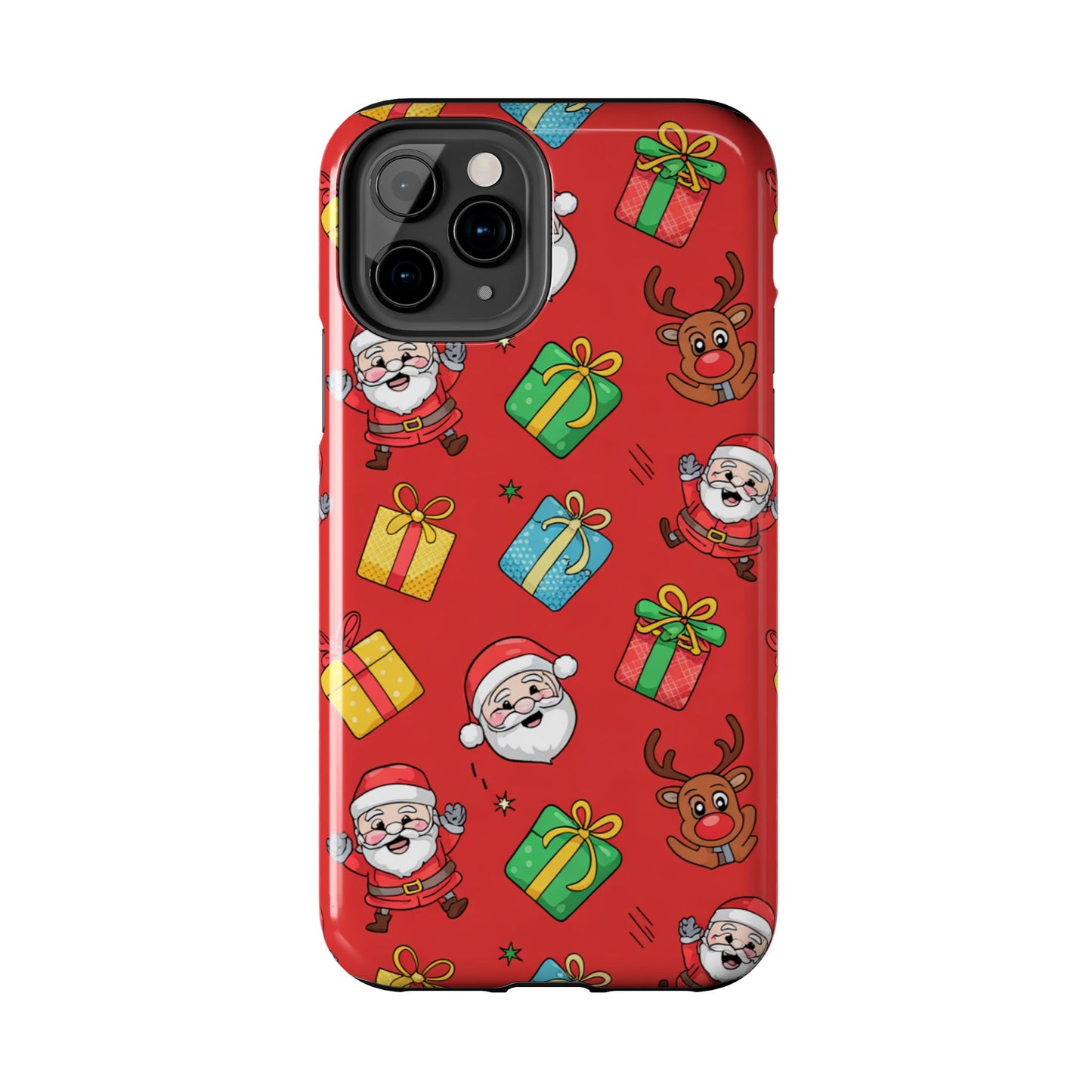 Festive Santa and Reindeer Tough Phone Case - Christmas Holiday Design