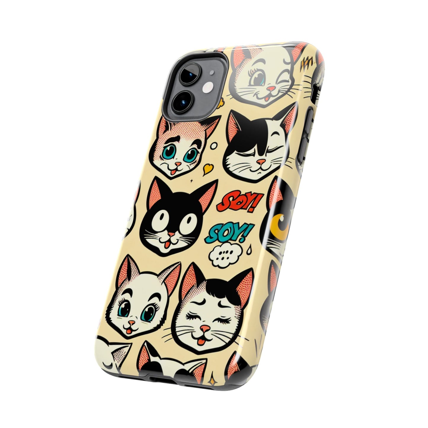 Playful Cat-Themed Tough Phone Case - Pet Pattern - for iPhone