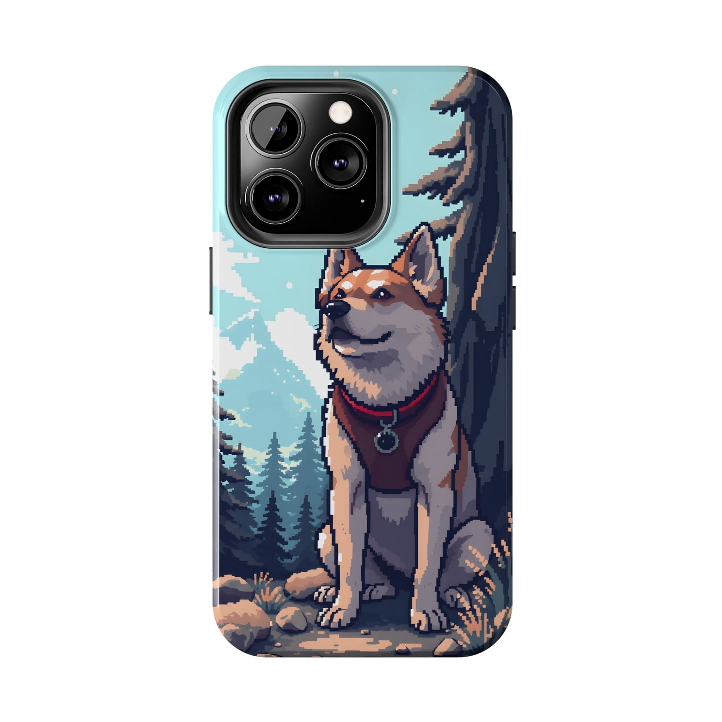 Retro Dog Adventure Tough Phone Case - Pixel Art Shiba Inu Design - for iPhone