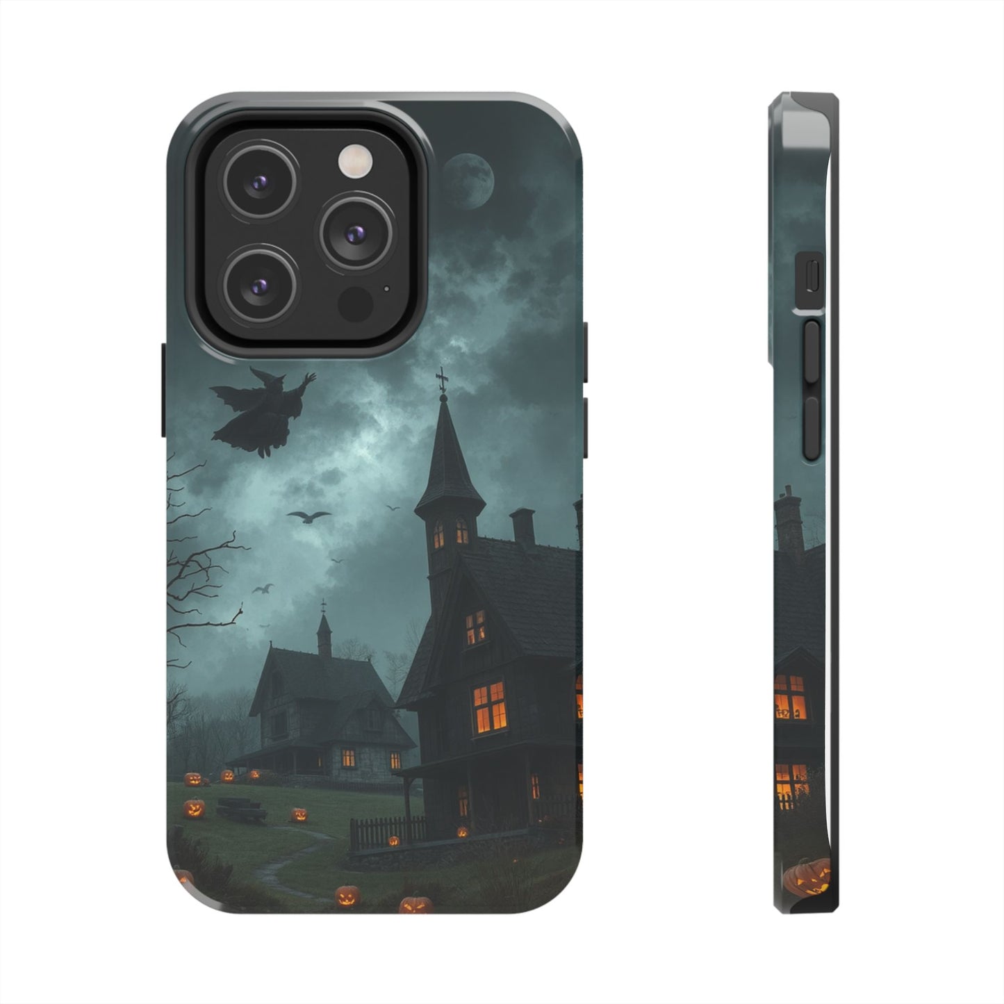 Halloween-Themed Tough Phone Case with Spooky House Design