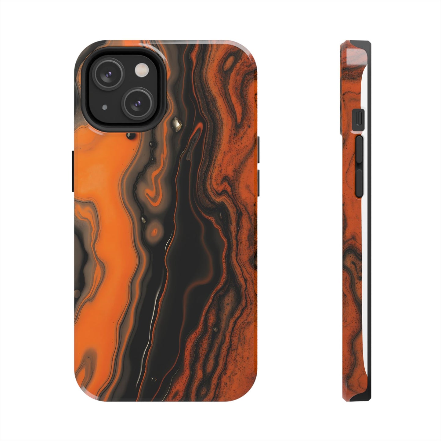 Stylish Tough Phone Case - Bold Black and Orange Metallic Lava Flow Design - for iPhone