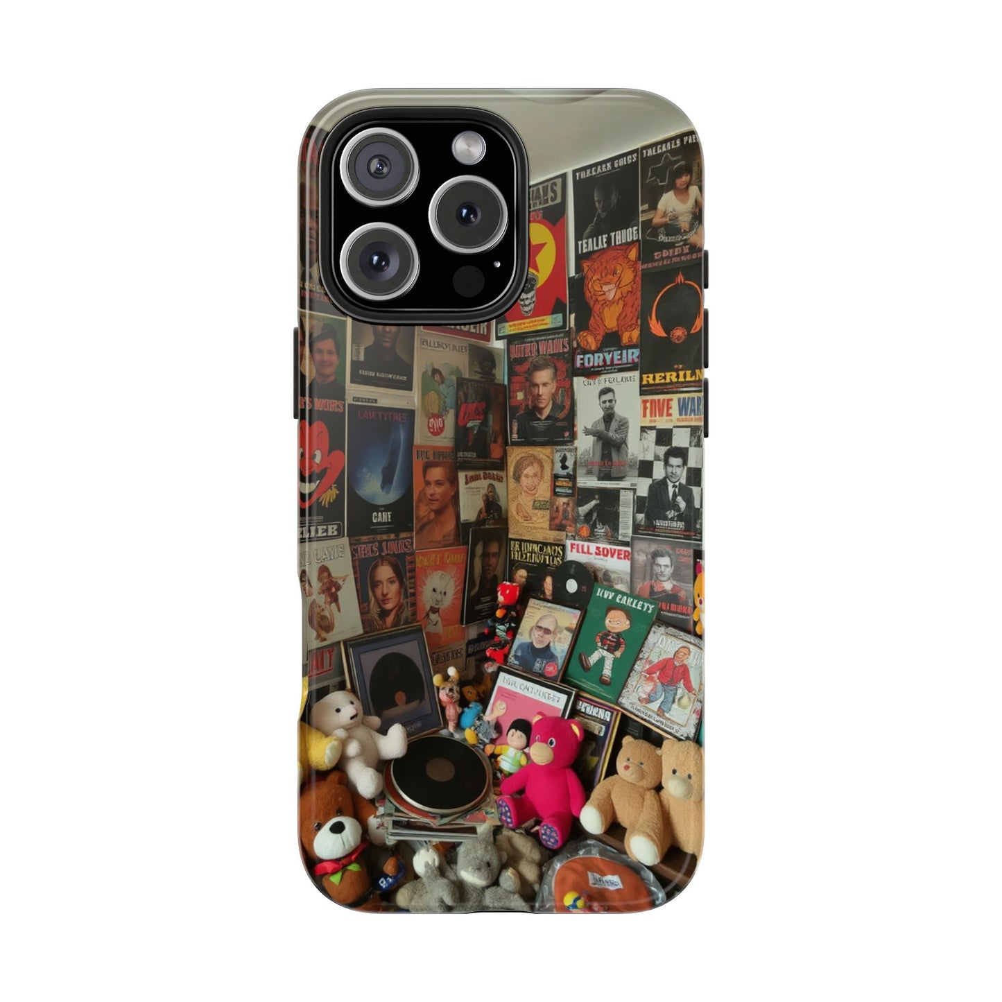 Retro Vibe Tough Phone Case - Vintage Movie Posters & Plush Toys Design