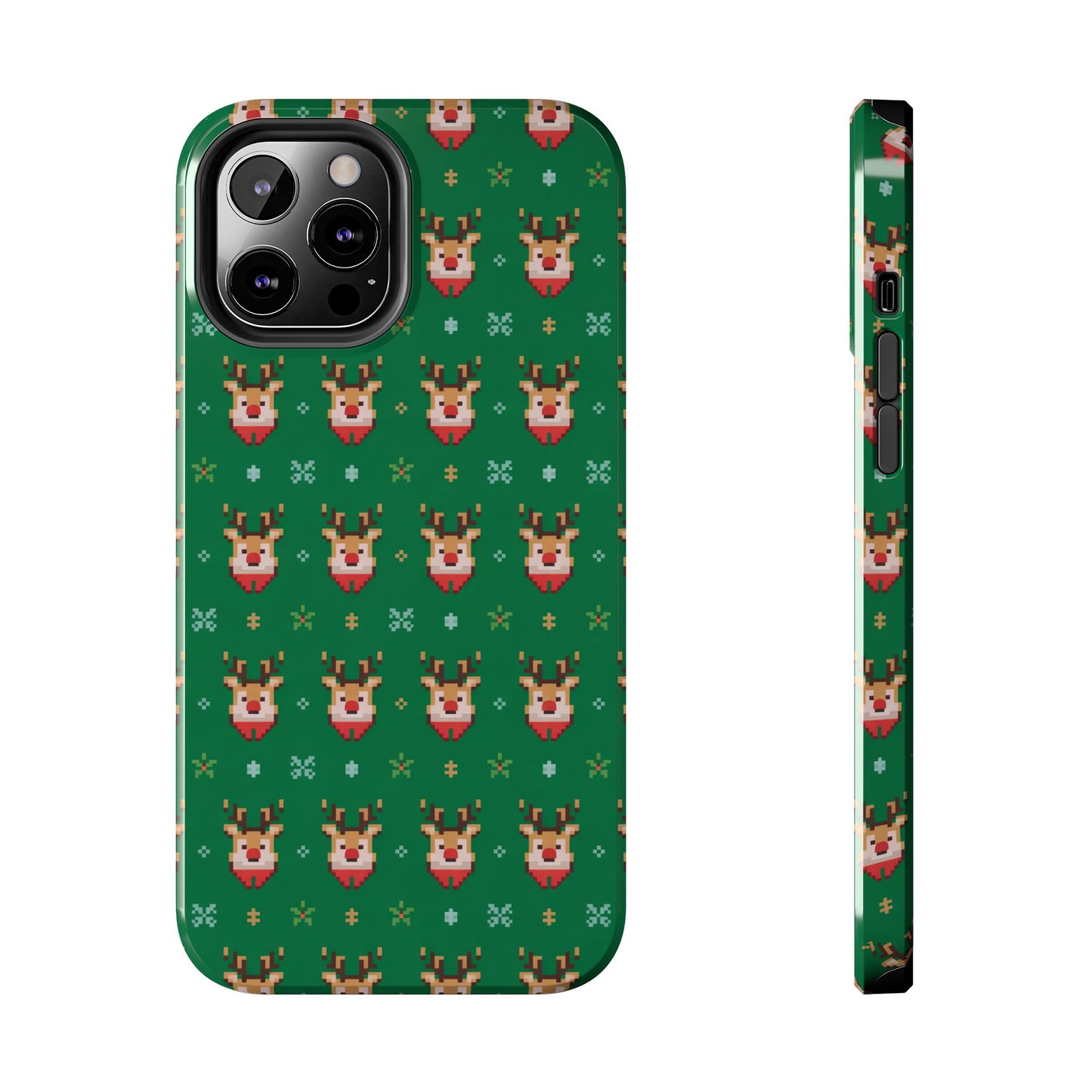 Pixel Art Christmas Rudolf Pattern Phone Case Green