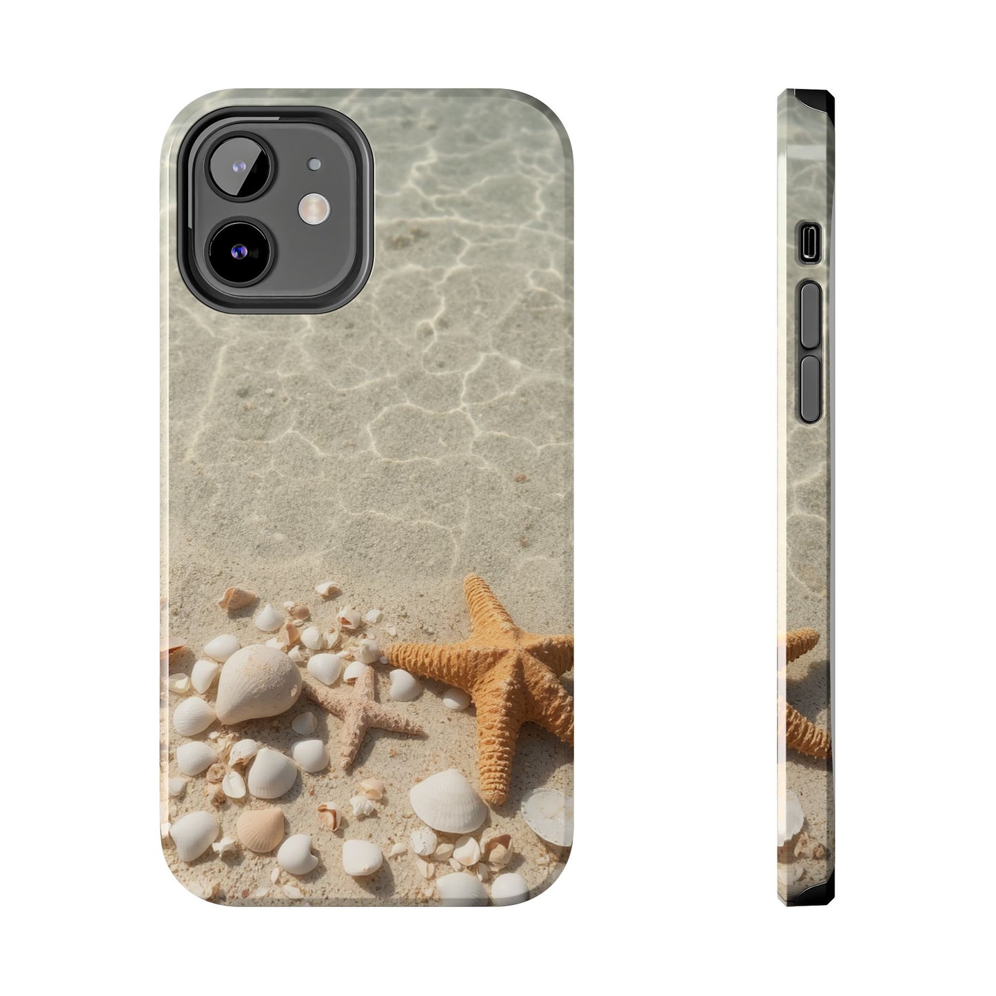 Beach-Inspired Tough Phone Case with Starfish and Seashell Design