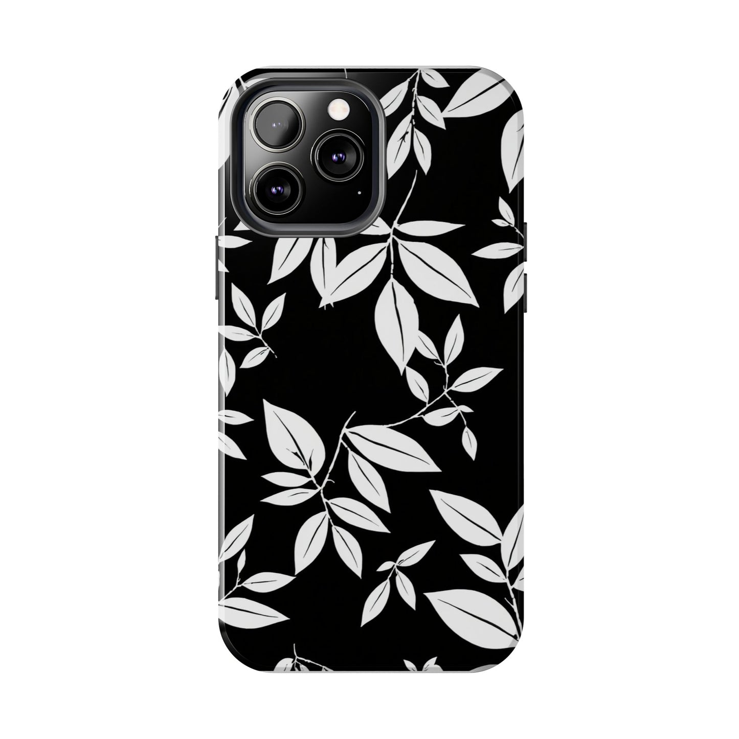 Chic Floral Tough Phone Case - Elegant Black & White Design for Stylish Protection