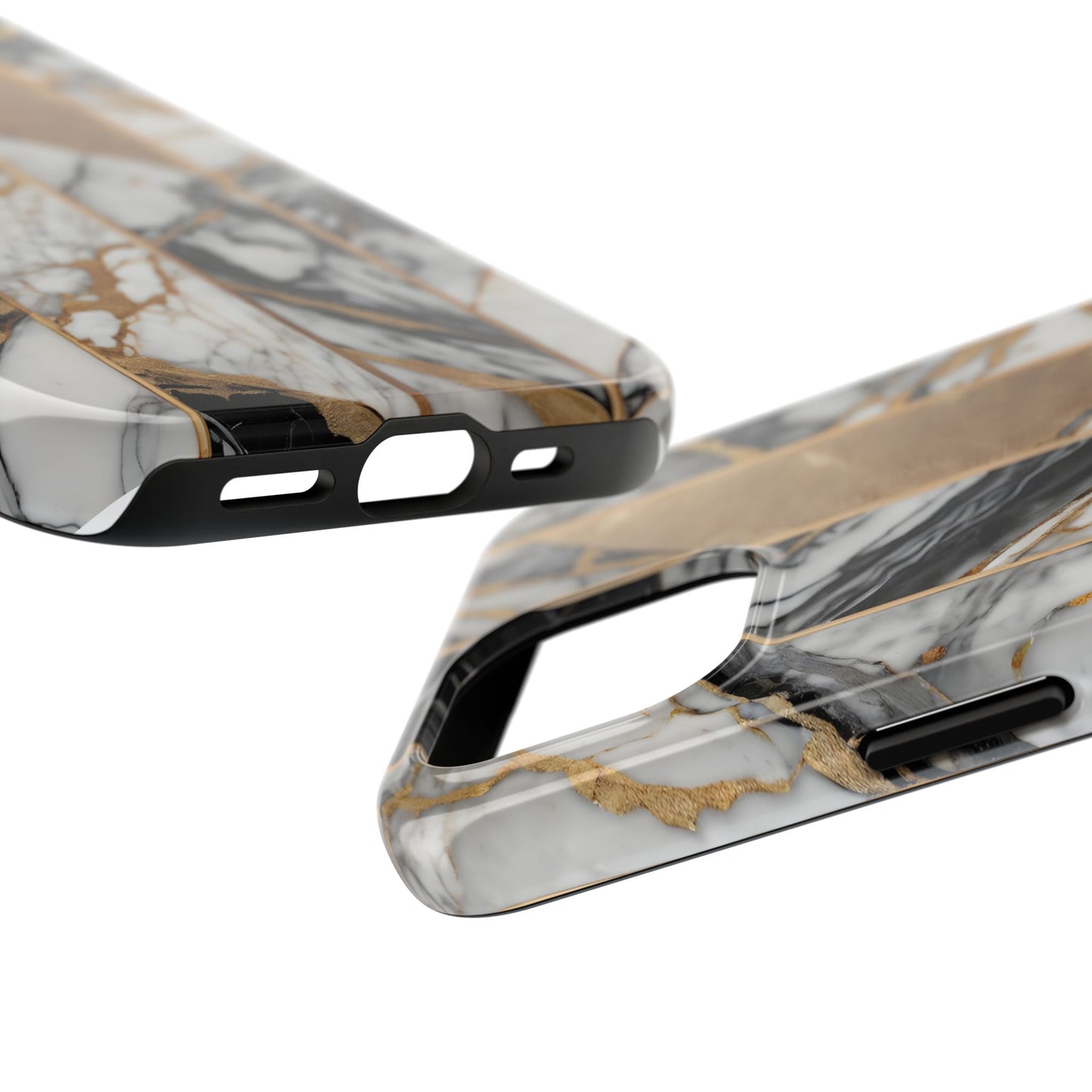 Marble Lines Tough Phone Case with Gold Accents - for iPhone