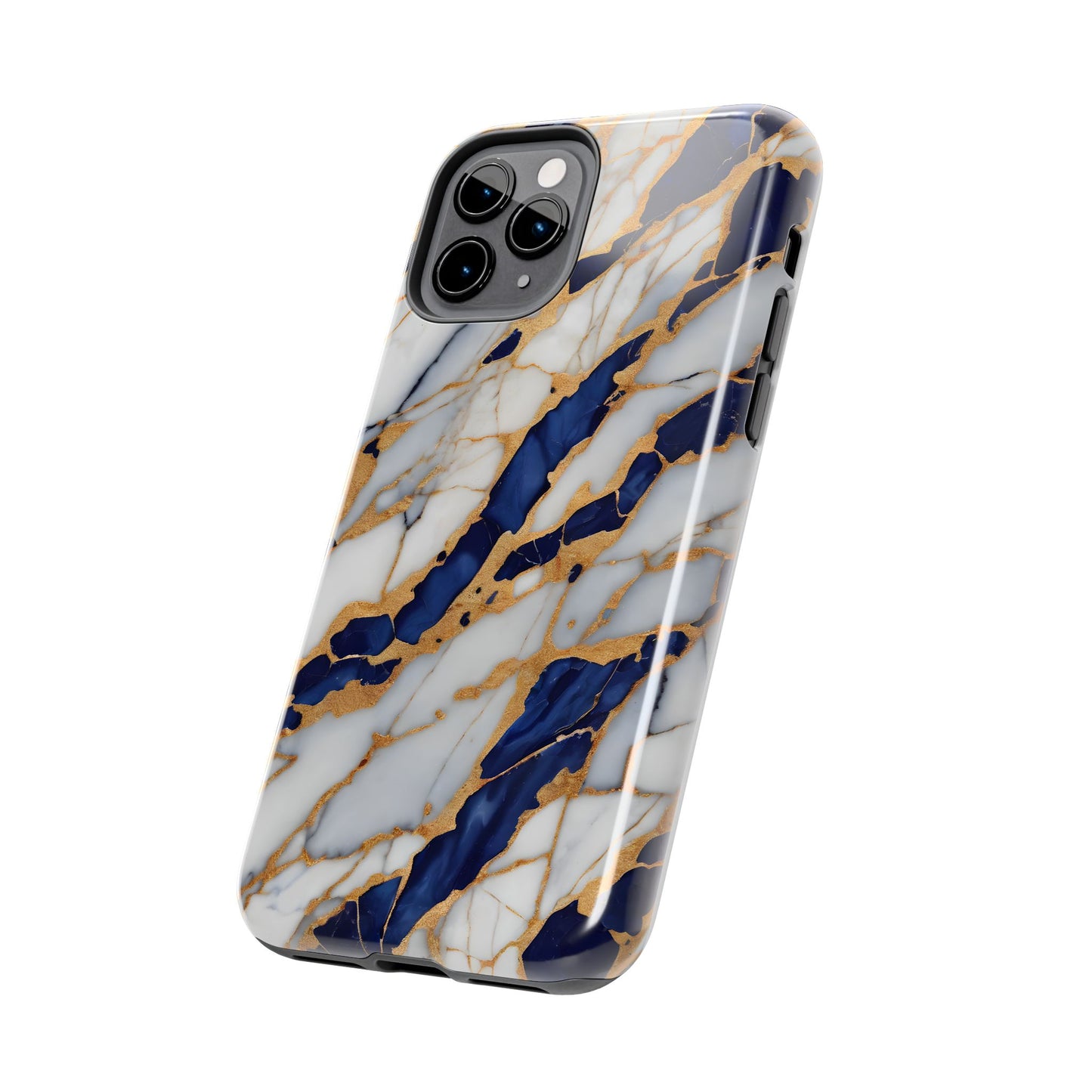 Stunning Marble Tough Phone Case - Elegant Blue & Gold Design Stylish Protection - for iPhone