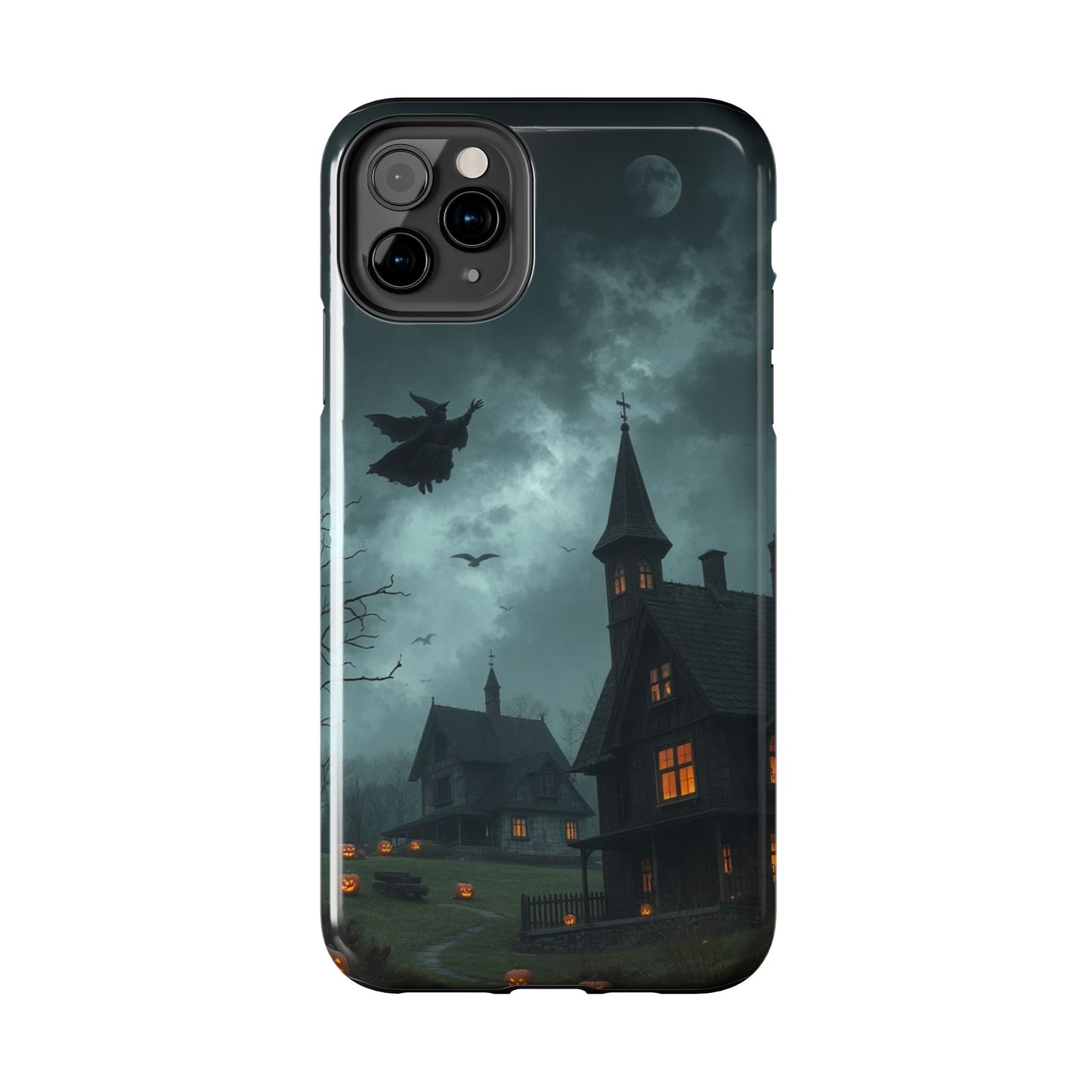 Halloween-Themed Tough Phone Case with Spooky House Design